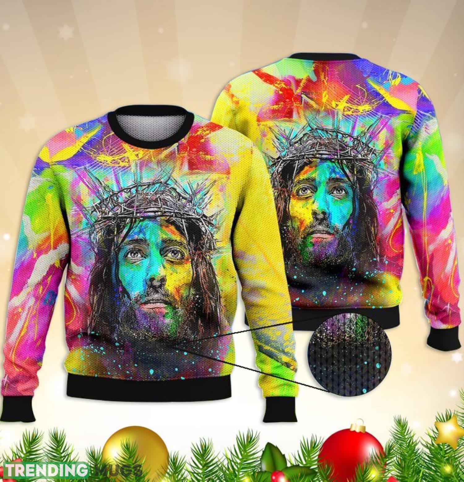 Jesus God Face Colorful 3D Full Print 3D Ugly Sweater Christmas Gift Sweater Product Photo 1 Jesus God Face Colorful 3D Full Print 3D Ugly Sweater Christmas Gift Sweater Product Photo 1