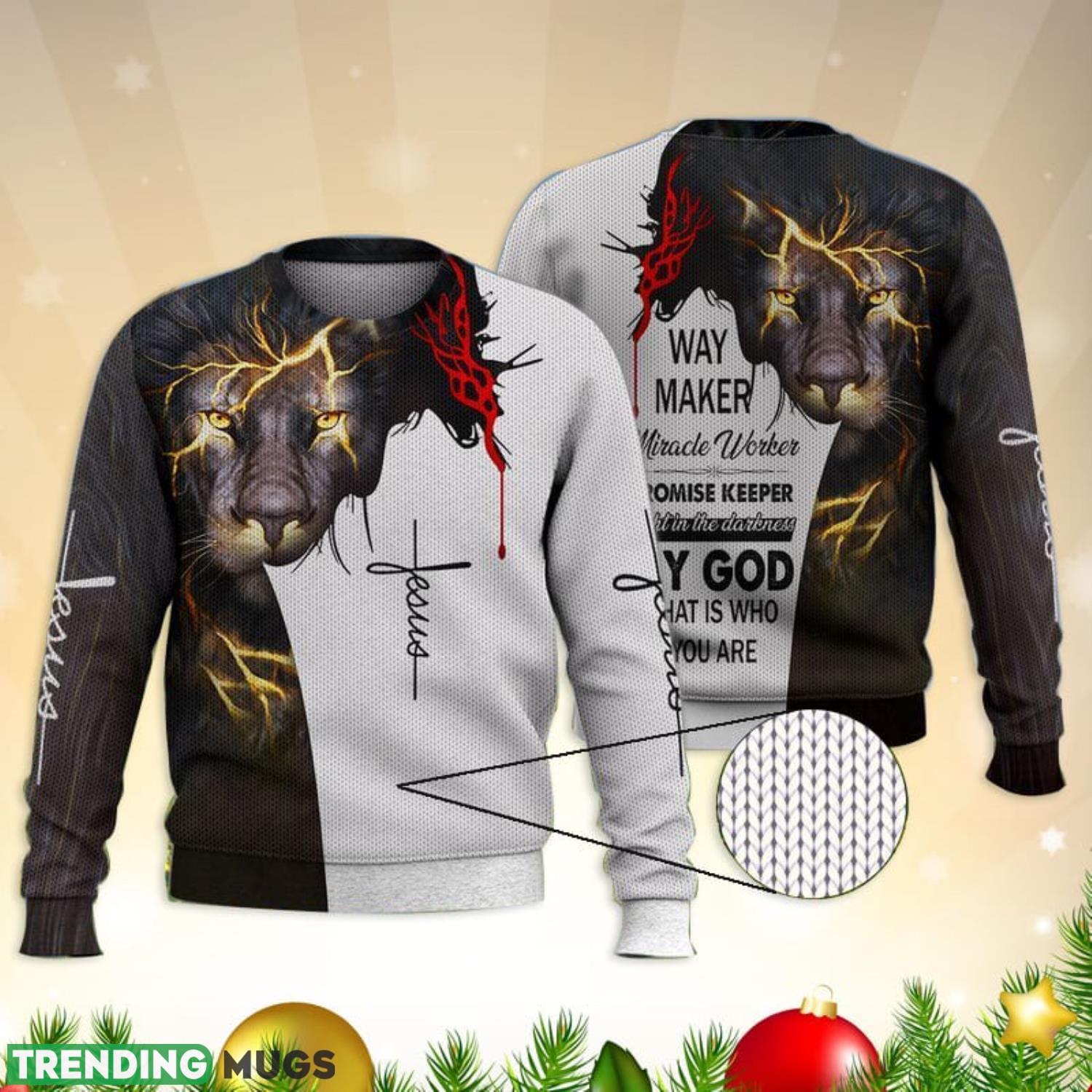 Jesus My God The Way Maker Promise Keeper Lion 3D Full Print Ugly Sweater Christmas Gift Sweater Product Photo 1 Jesus My God The Way Maker Promise Keeper Lion 3D Full Print Ugly Sweater Christmas Gift Sweater Product Photo 1