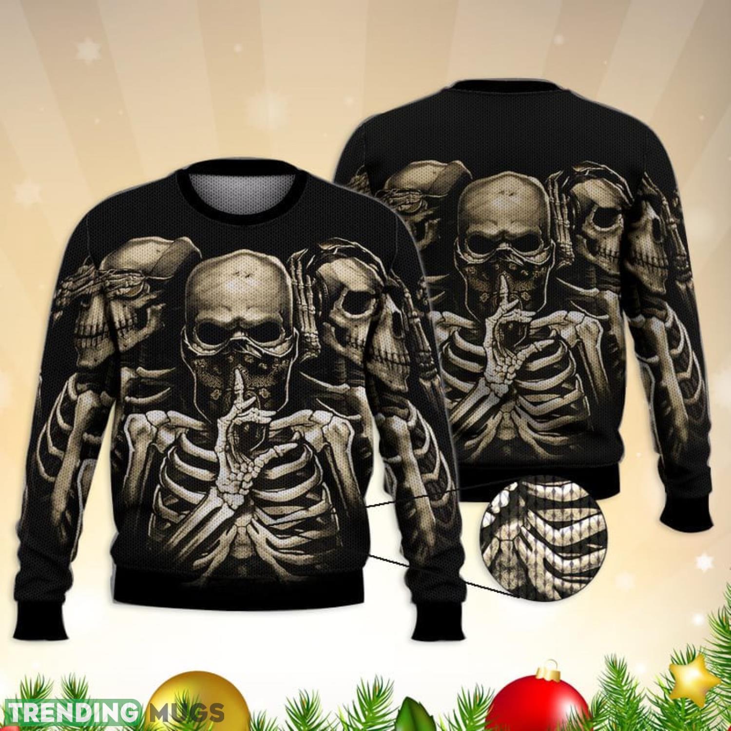 Keep Sient Skull 3D Full Print Ugly Sweater Christmas Gift Sweater Product Photo 1 Keep Sient Skull 3D Full Print Ugly Sweater Christmas Gift Sweater Product Photo 1