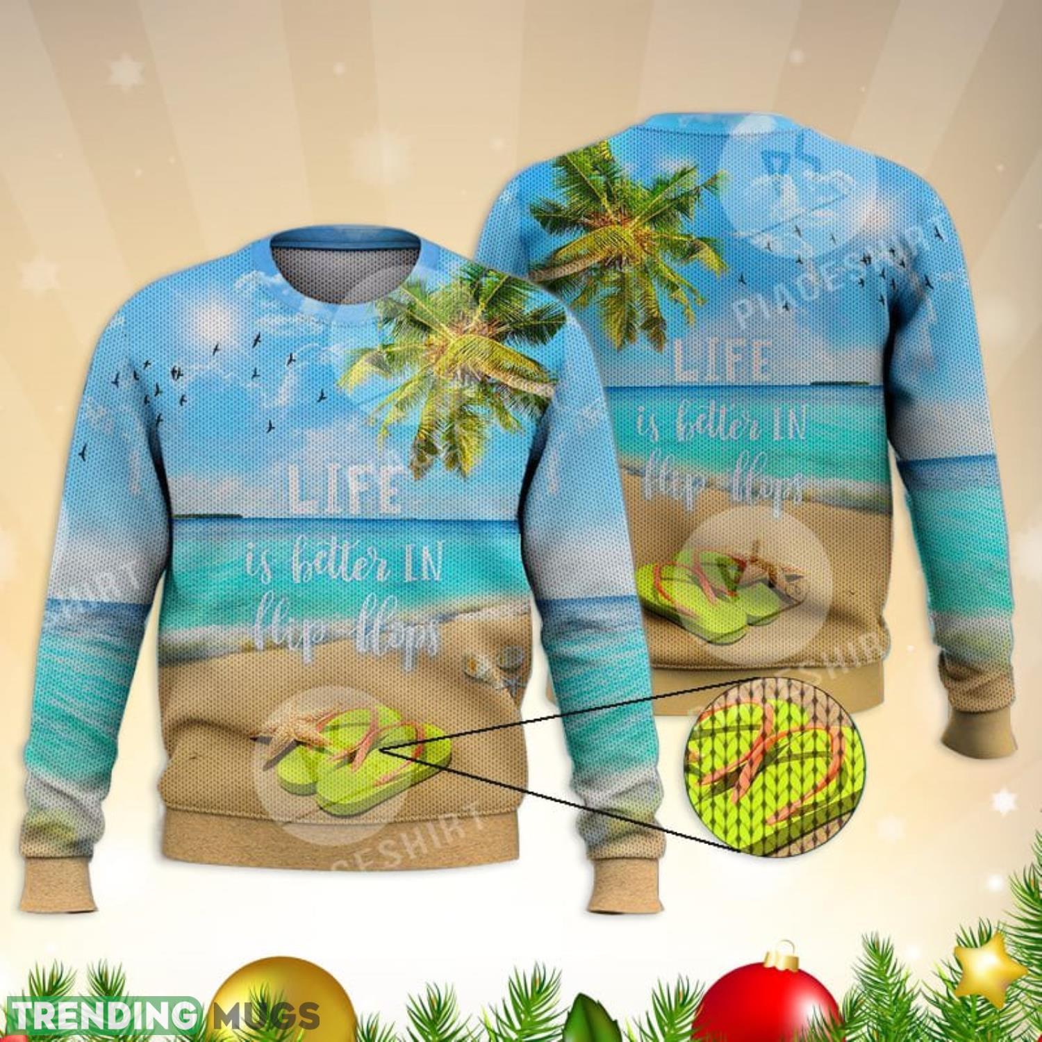 Life Is Better In Flip Flops Summer Beach 3D Full Print Ugly Sweater Christmas Gift Sweater Product Photo 1