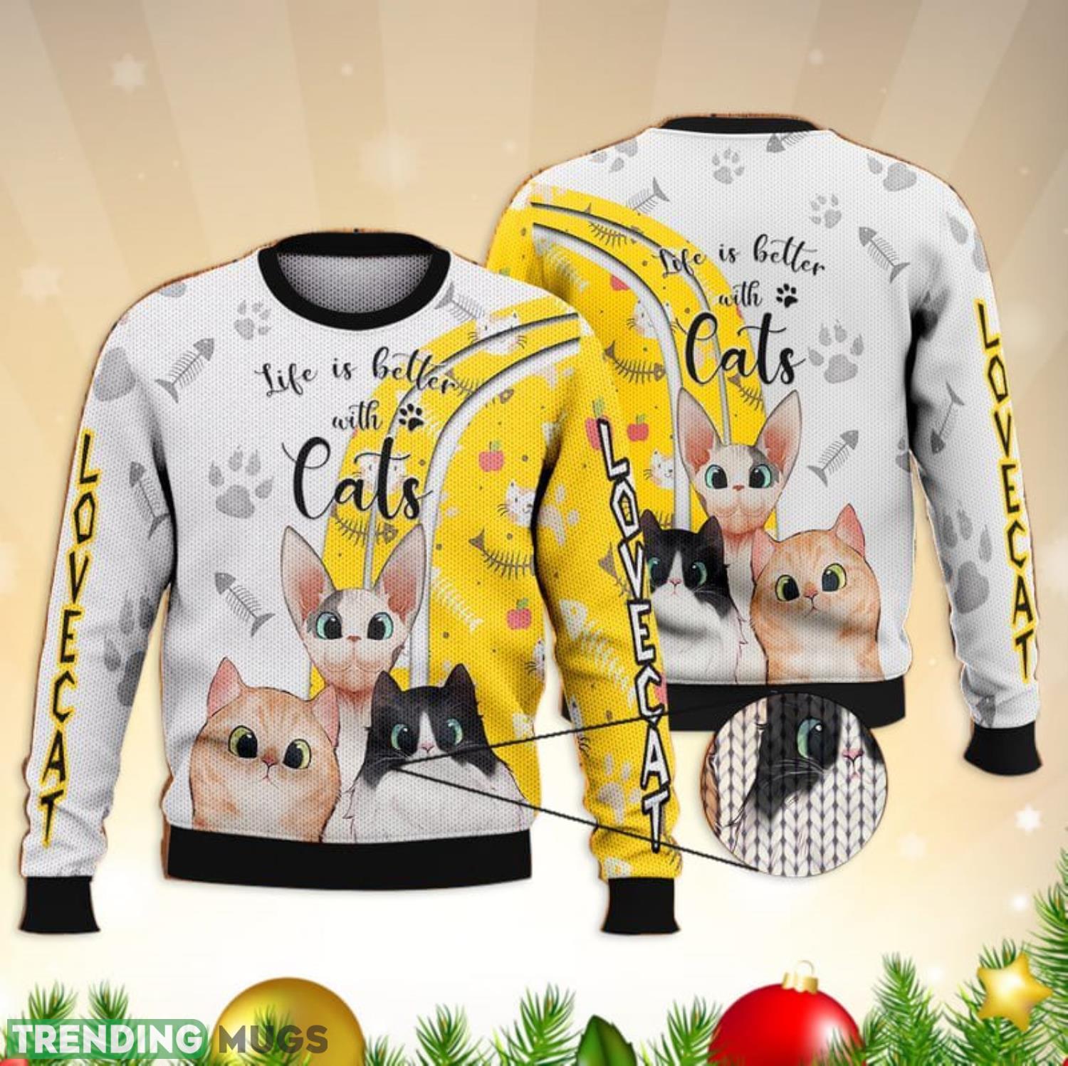 Life Is Better With Cats Shirts For Cat Lovers 3D Ugly Sweater Christmas Gift Sweater Product Photo 1