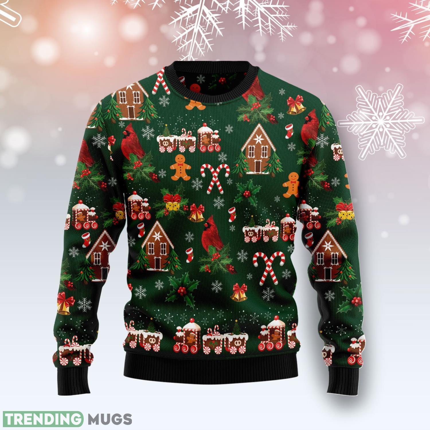 Love Cardinal Candy Cane Christmas Pattern Ugly Christmas Sweater Product Photo 1 Love Cardinal Candy Cane Christmas Pattern Ugly Christmas Sweater Product Photo 1