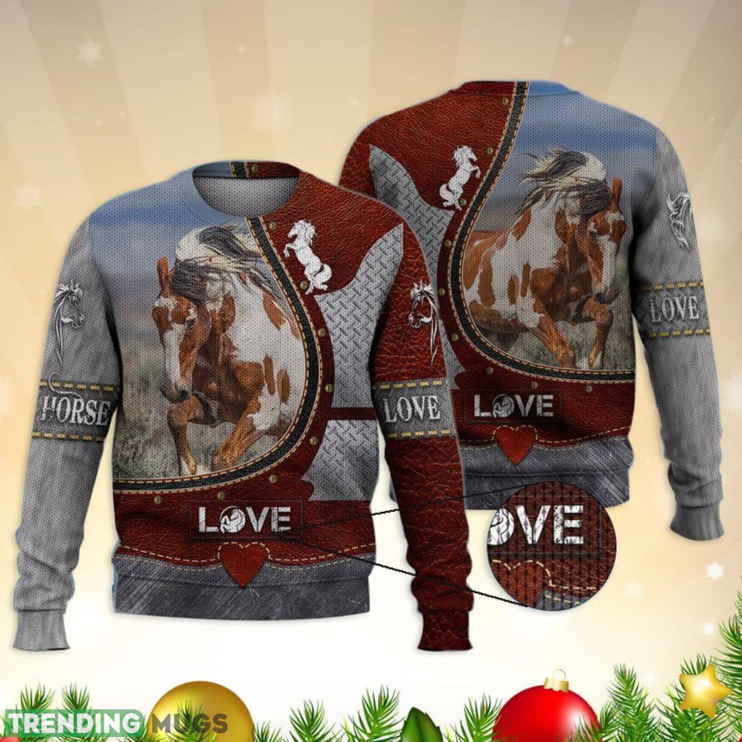 Love Horse Grey And Brown 3D Full Print Ugly Sweater Christmas Gift Sweater Product Photo 1 Love Horse Grey And Brown 3D Full Print Ugly Sweater Christmas Gift Sweater Product Photo 1