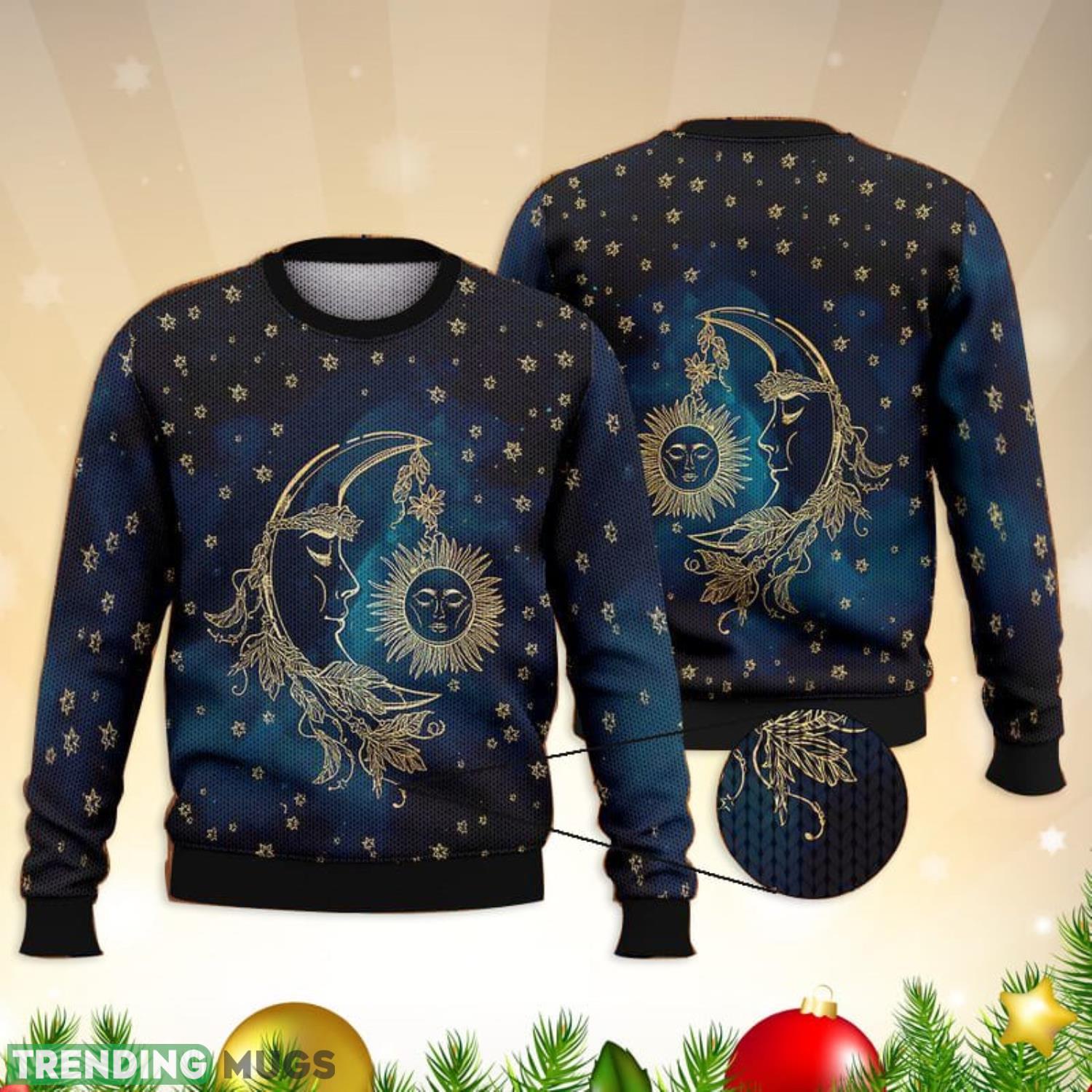 Love Moon Dark Blue Full Print 3D Ugly Sweater Christmas Gift Sweater Product Photo 1