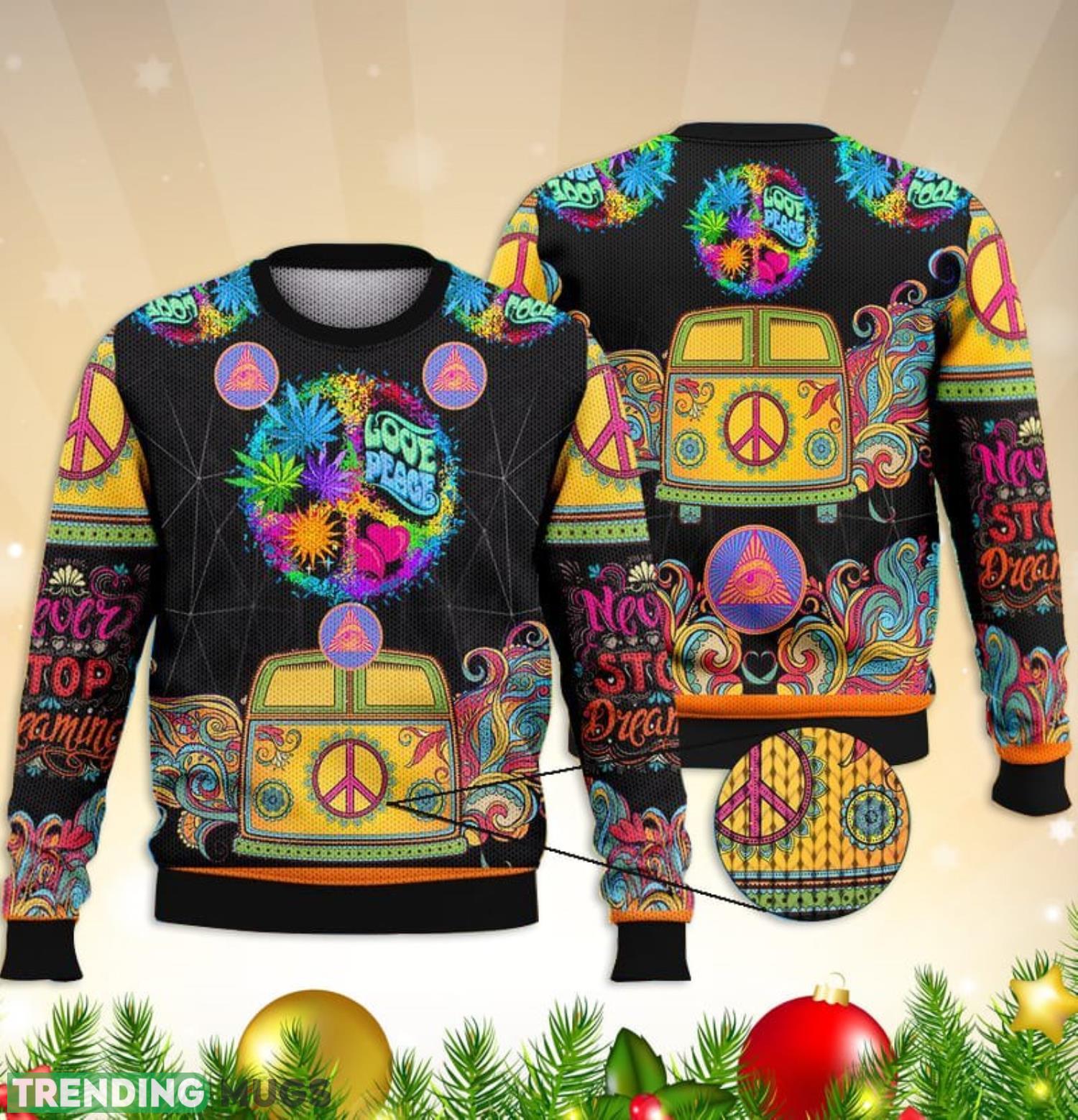 Love Peace Hippie 3D Full Print Ugly Sweater Christmas Gift Sweater Product Photo 1