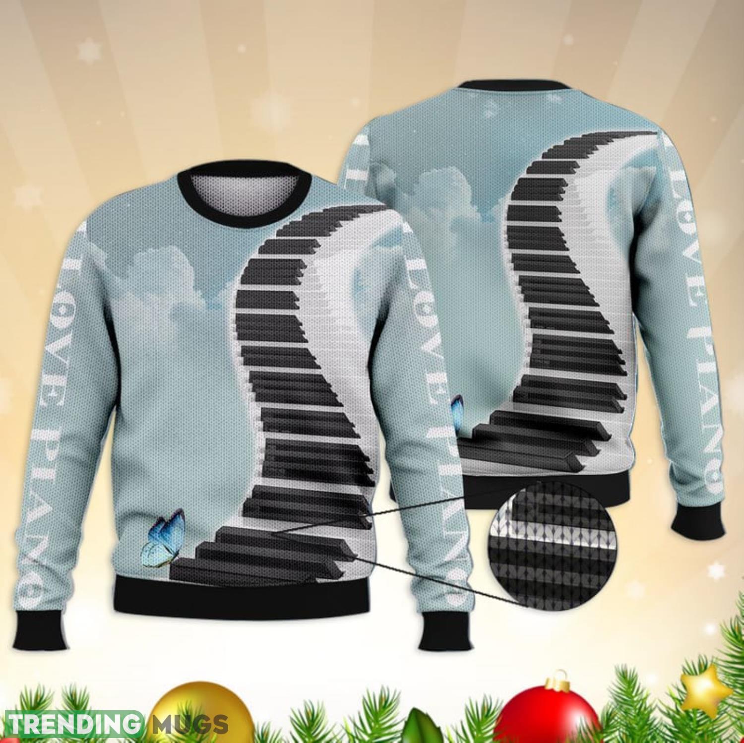 Love Piano Butterflies 3D Ugly Sweater Christmas Gift Sweater Product Photo 1