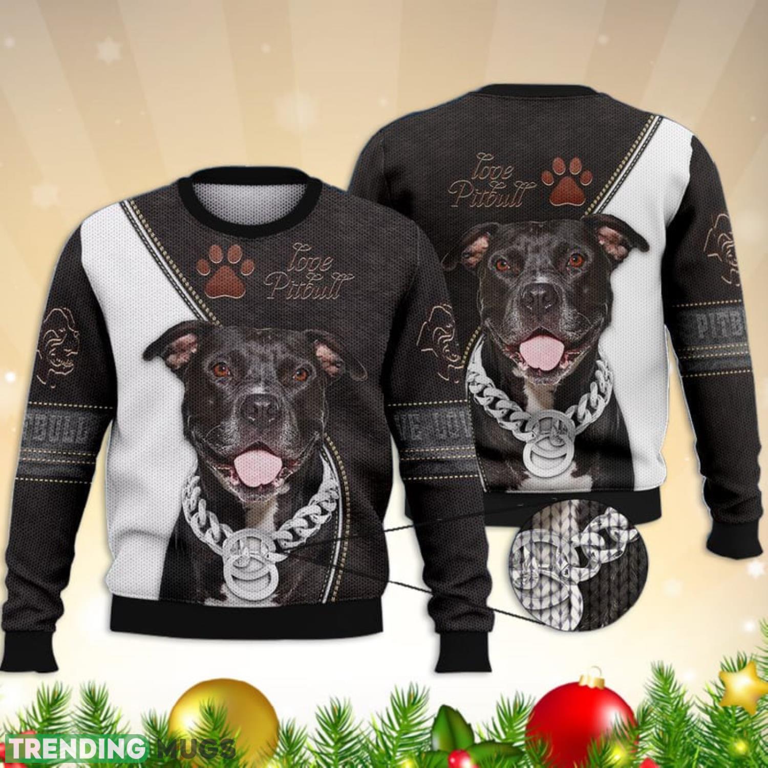 Love Pitbull Black Full Print For Dog Lovers 3D Ugly Sweater Christmas Gift Sweater Product Photo 1