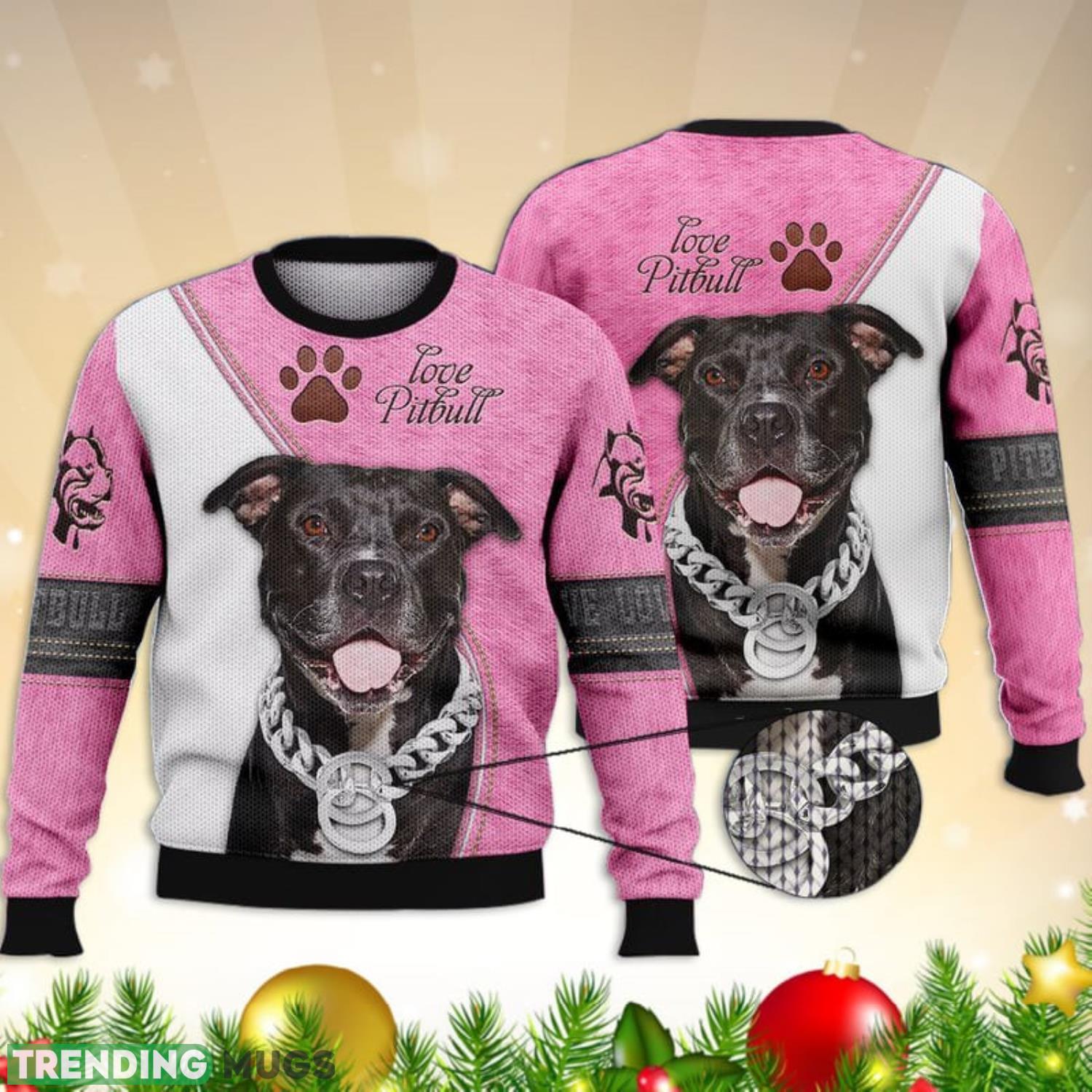 Love Pitbull Pink Full Print For Dog Lovers 3D Ugly Sweater Christmas Gift Sweater Product Photo 1