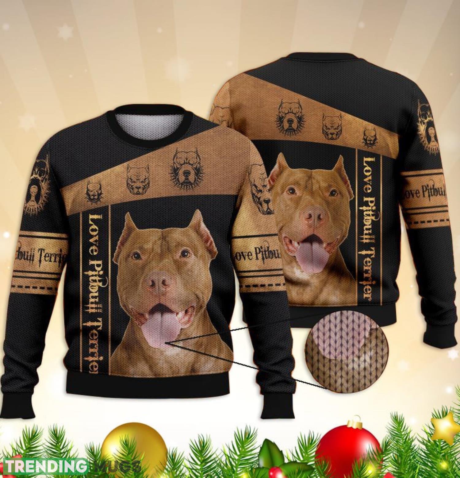 Love Pitbull Terrier Brown Full Print 3D Ugly Sweater Christmas Gift Sweater Product Photo 1