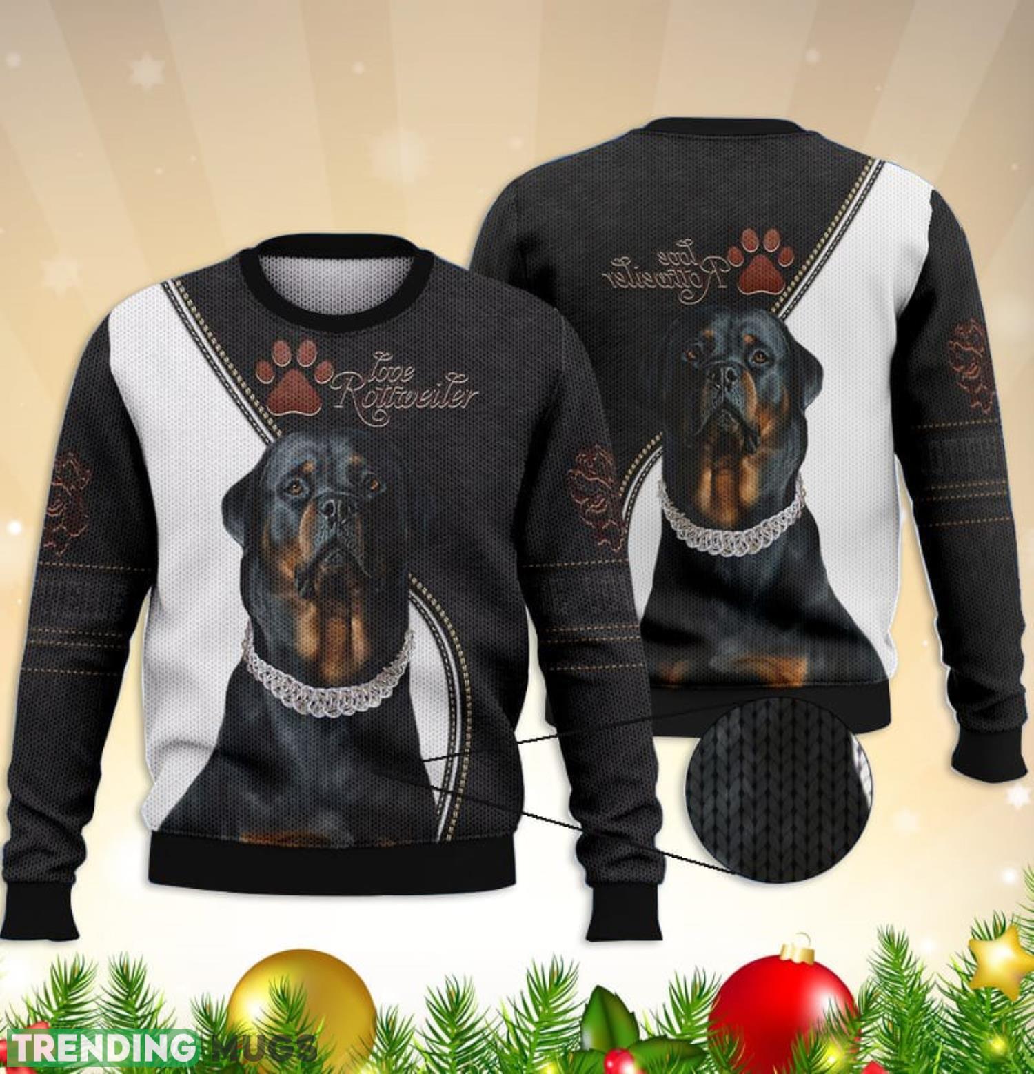 Love Rottweiler Black And White Full Print 3D Ugly Sweater Christmas Gift Sweater Product Photo 1