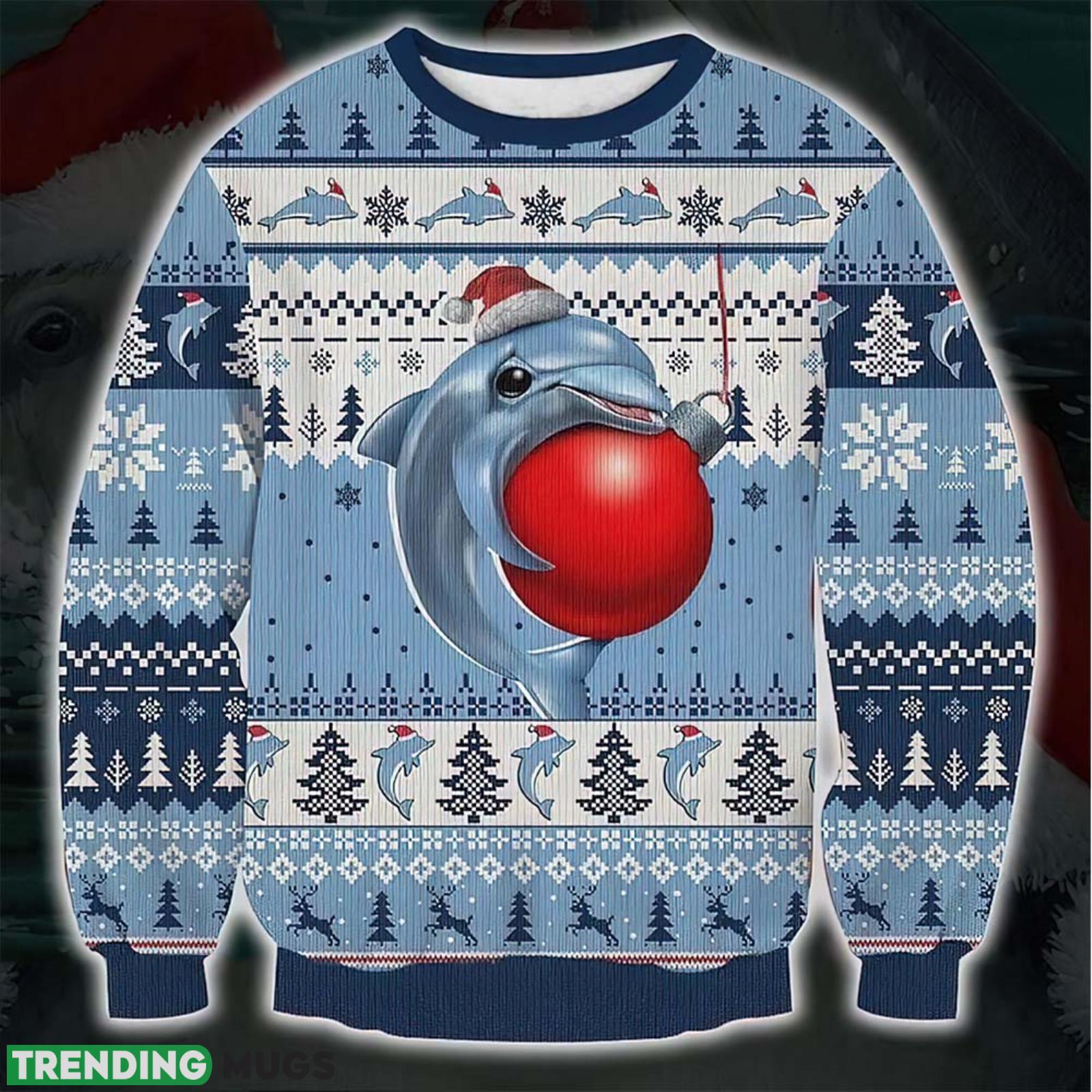 Lovely Dolphin With Red Ball Christmas Gift Ugly Christmas Sweater Product Photo 1 Lovely Dolphin With Red Ball Christmas Gift Ugly Christmas Sweater Product Photo 1