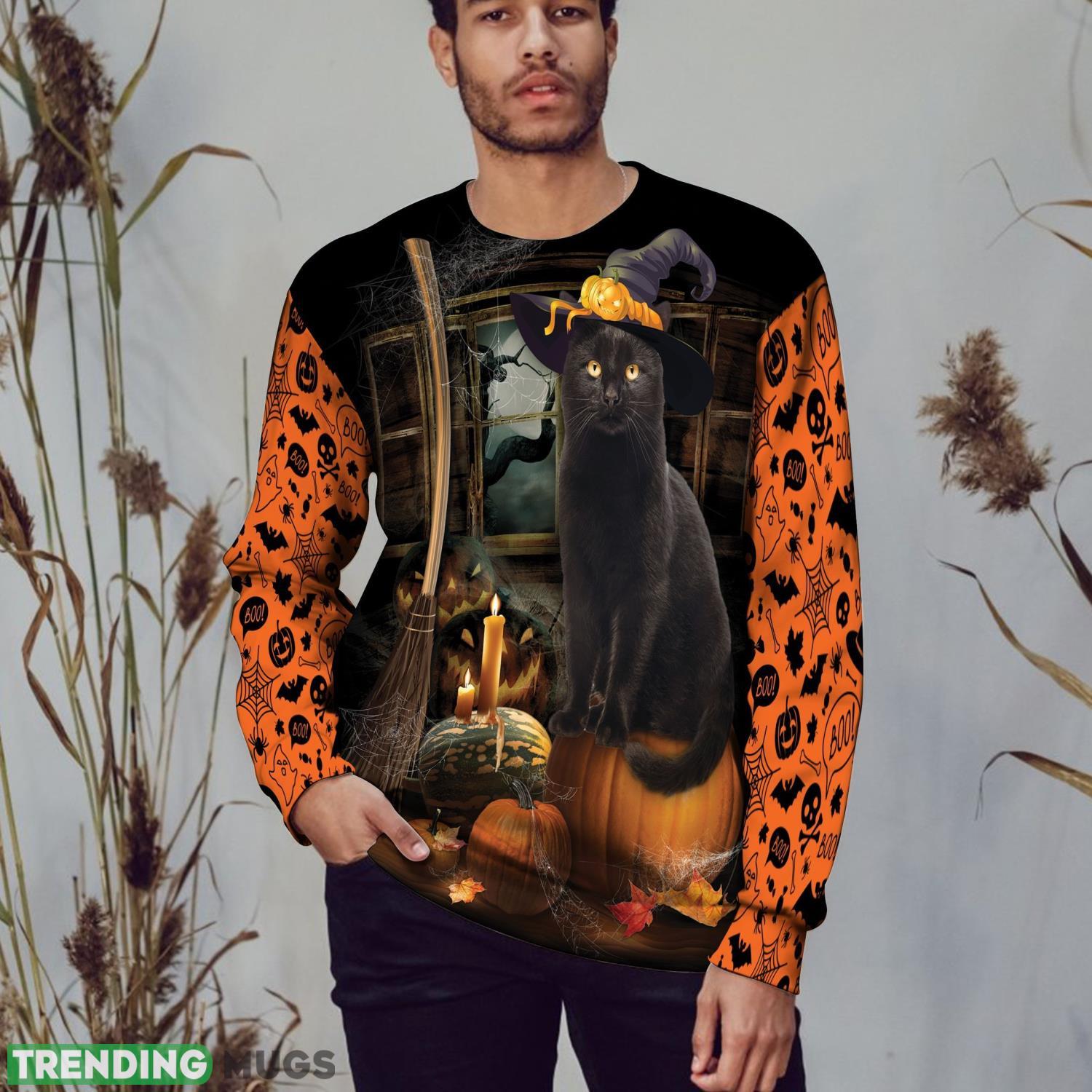 Magical Black Cat All Over Print Halloween Christma Sweater Product Photo 1 Magical Black Cat All Over Print Halloween Christma Sweater Product Photo 1