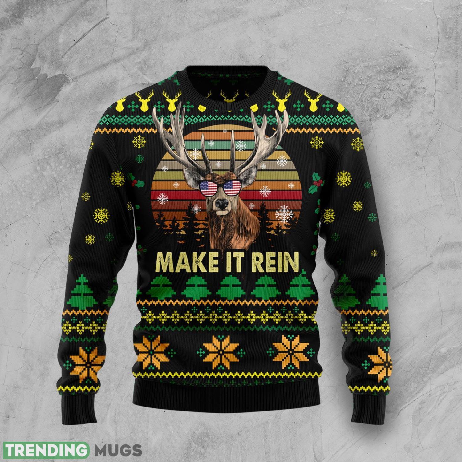 Make It Rein American Glasses Cool Reindeer Ugly Christmas Sweater Product Photo 1 Make It Rein American Glasses Cool Reindeer Ugly Christmas Sweater Product Photo 1