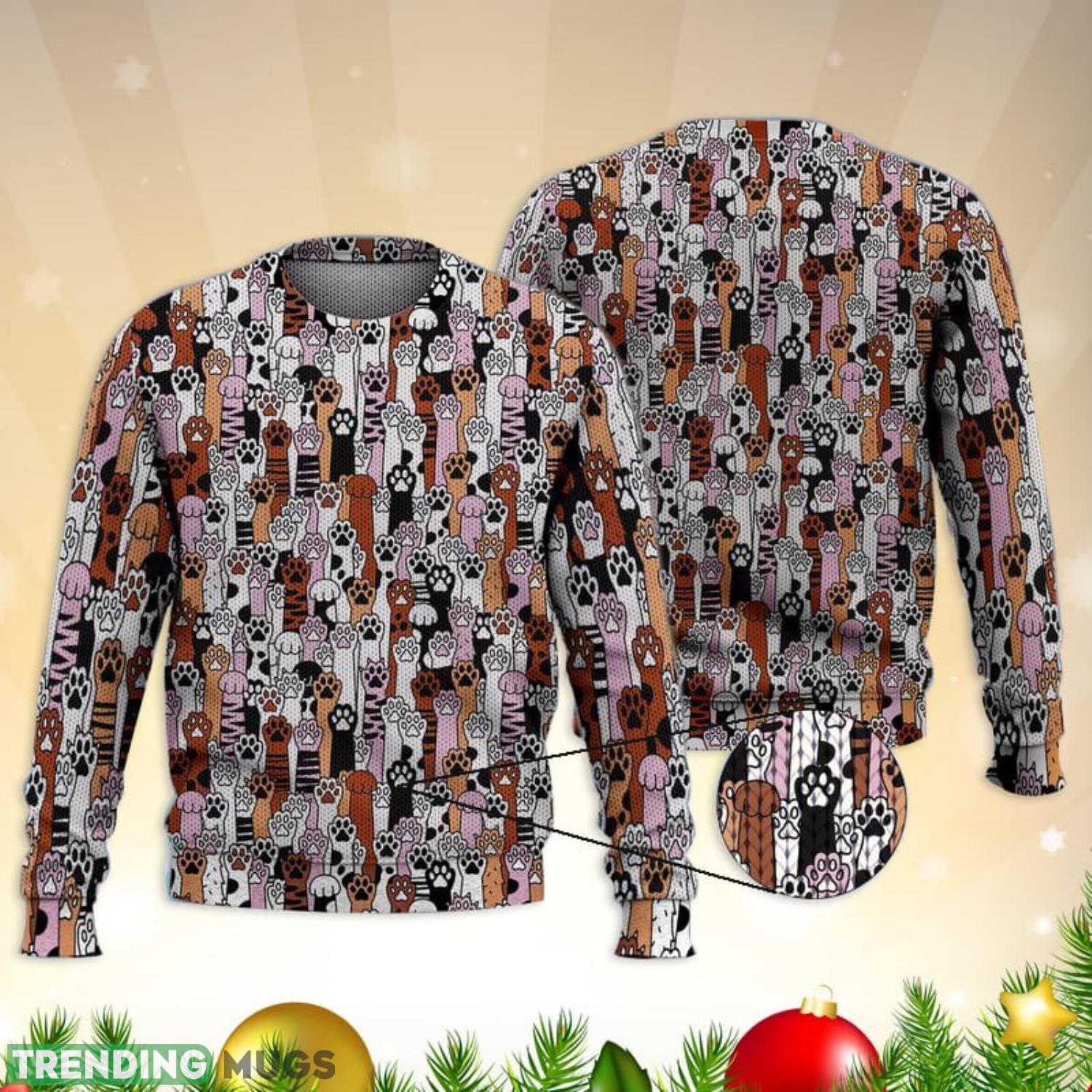 Meow Cute Cat Paws Cartoon Print 3D Full Print Ugly Sweater Christmas Gift Sweater Product Photo 1