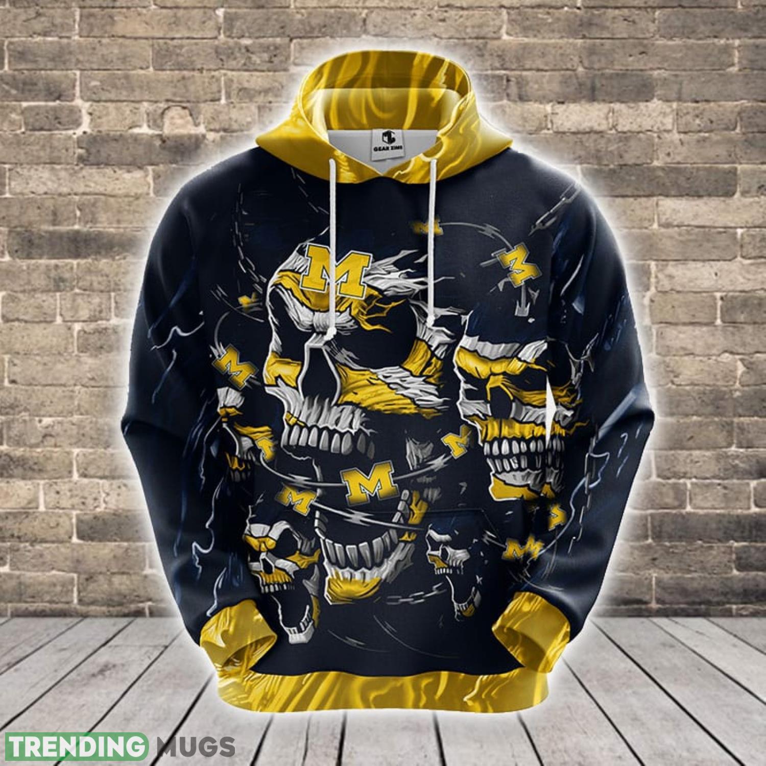 Michigan Wolverines NCAA Skull Funny Yellow 3D Hoodie For Fans Best Sport Gift Men And Women Product Photo 1 Michigan Wolverines NCAA Skull Funny Yellow 3D Hoodie For Fans Best Sport Gift Men And Women Product Photo 1