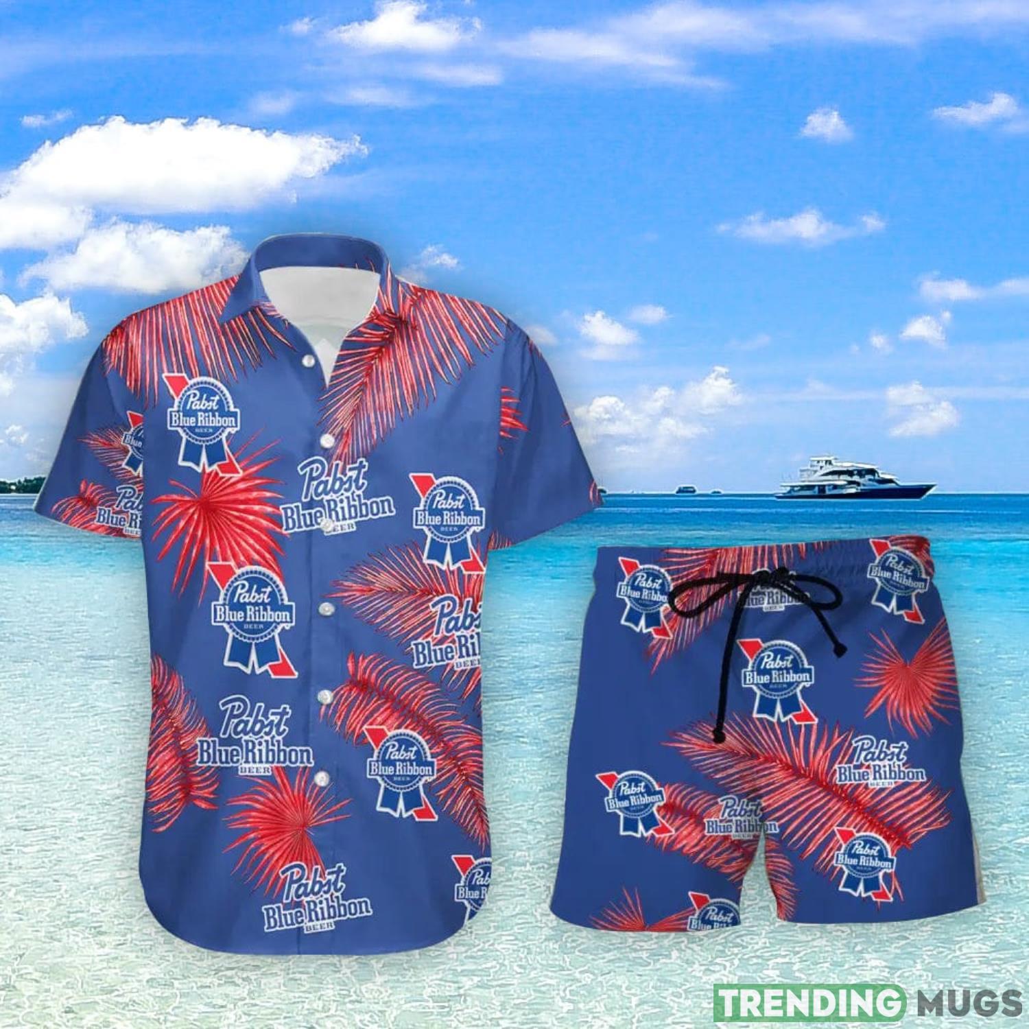 Pabst Blue Ribbon Palm Leaves Tropical Hawaiian Shirt And Shorts Unique Summer Gift Product Photo 1 Pabst Blue Ribbon Palm Leaves Tropical Hawaiian Shirt And Shorts Unique Summer Gift Product Photo 1
