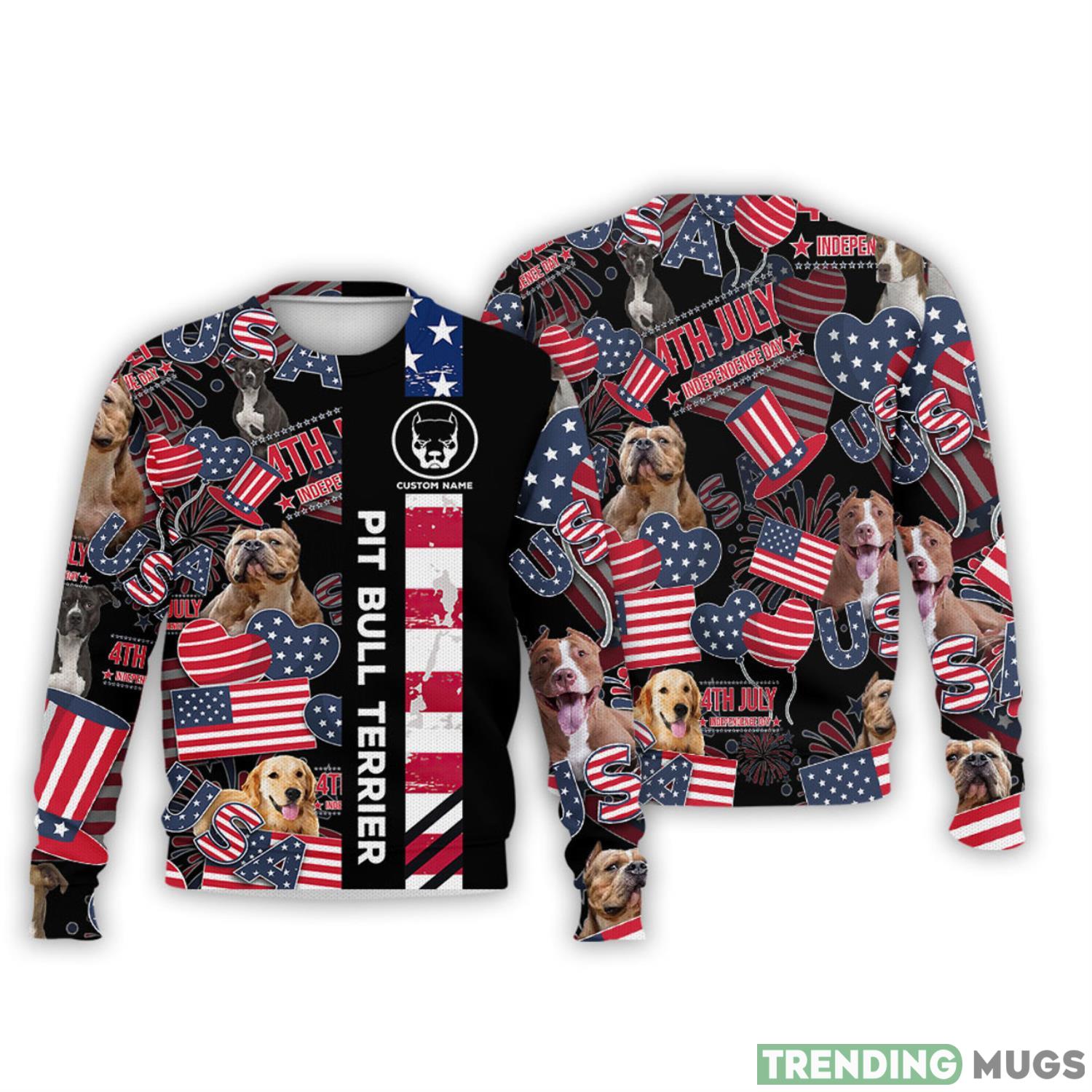 Pit Bull Terrier Cute Pattern 4th Of July Holiday Flag American Gift 3D Sweater Product Photo 1 Pit Bull Terrier Cute Pattern 4th Of July Holiday Flag American Gift 3D Sweater Product Photo 1