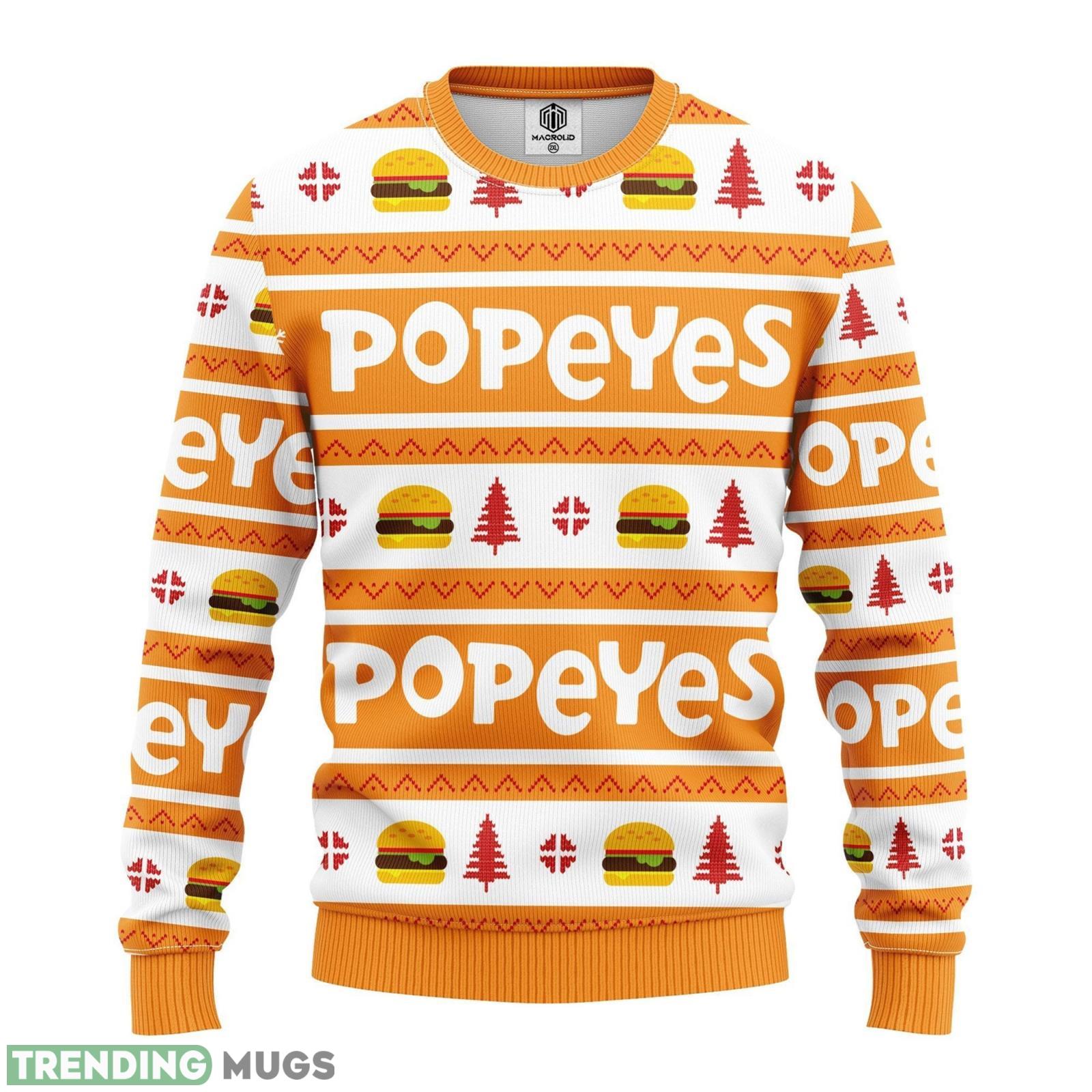 Popeyes Hamburger Pattern Ugly Christmas Sweater Product Photo 1 Popeyes Hamburger Pattern Ugly Christmas Sweater Product Photo 1
