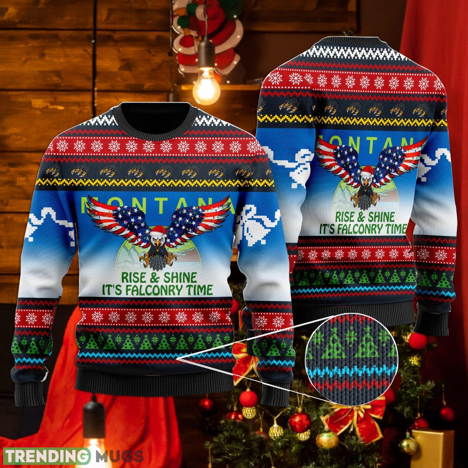 Rise And Shine It's Falconry Time Montana Eagle Christmas Xmas Sweater Product Photo 1 Rise And Shine It's Falconry Time Montana Eagle Christmas Xmas Sweater Product Photo 1