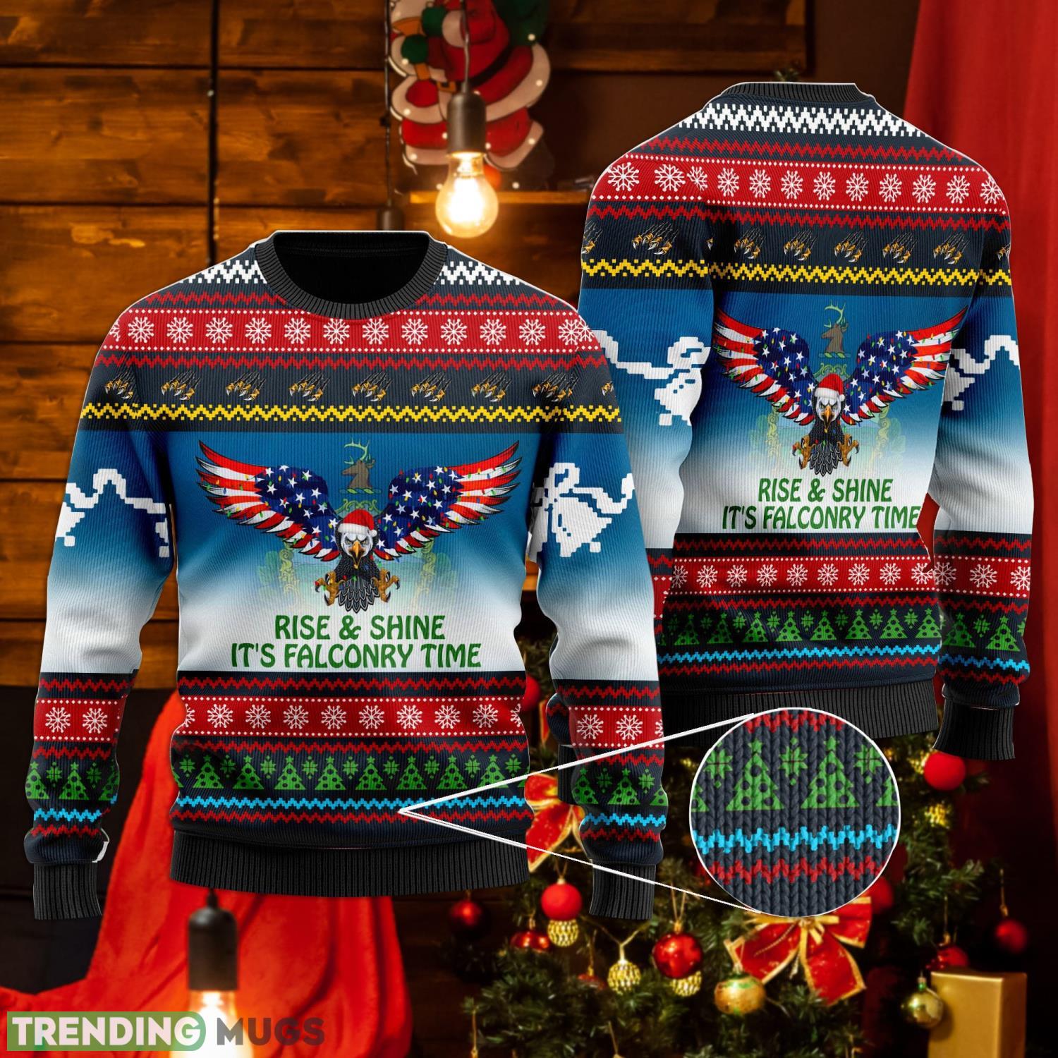 Rise And Shine It's Falconry Time Vermont Eagle Christmas Xmas Sweater Product Photo 1 Rise And Shine It's Falconry Time Vermont Eagle Christmas Xmas Sweater Product Photo 1