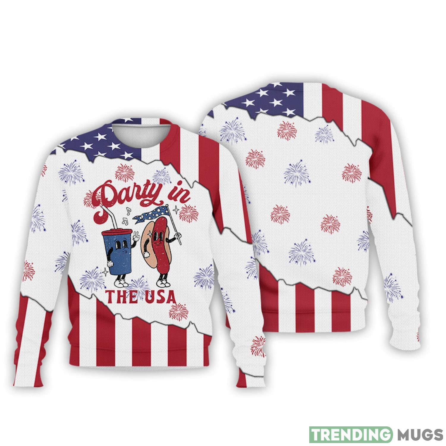 Sausage And Drink Party In The Usa Flag Pattern 3D Sweater Gifts For The 4Th Of July Product Photo 1 Sausage And Drink Party In The Usa Flag Pattern 3D Sweater Gifts For The 4Th Of July Product Photo 1