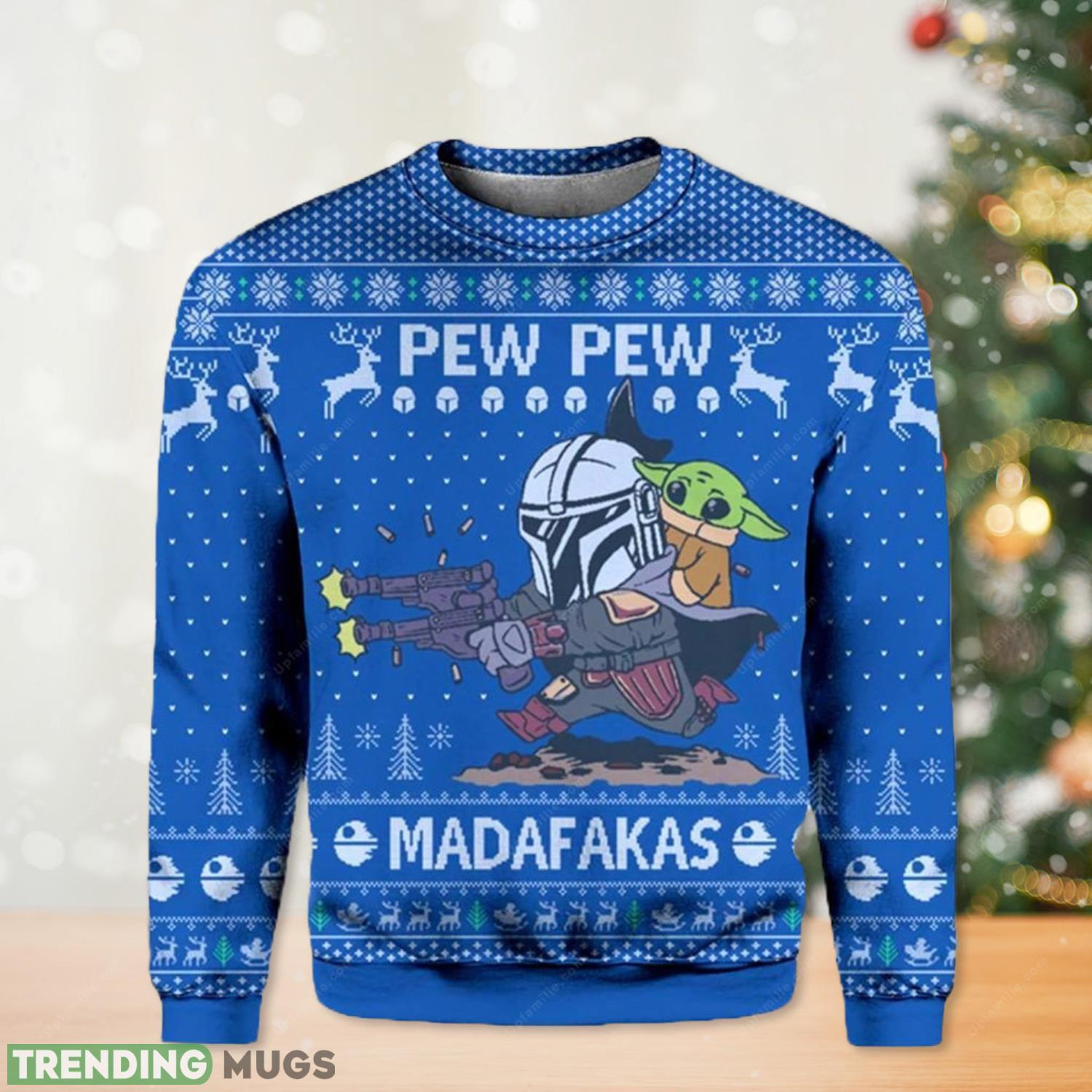 Star Wars Christmas Sweater Mandalorian & Baby Yoda Pew Pew Madafakas Ugly Xmas Sweater 3D Product Photo 1 Star Wars Christmas Sweater Mandalorian & Baby Yoda Pew Pew Madafakas Ugly Xmas Sweater 3D Product Photo 1