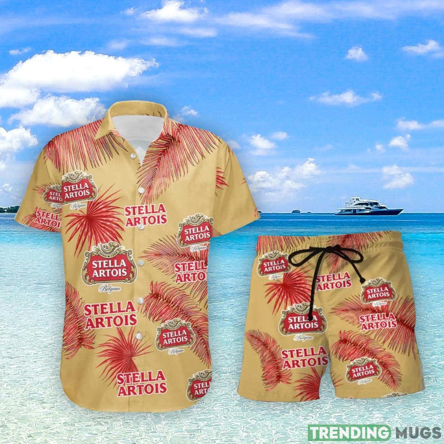 Stella Artois Palm Leaves Tropical Hawaiian Shirt And Shorts Unique Summer Gift Product Photo 1 Stella Artois Palm Leaves Tropical Hawaiian Shirt And Shorts Unique Summer Gift Product Photo 1