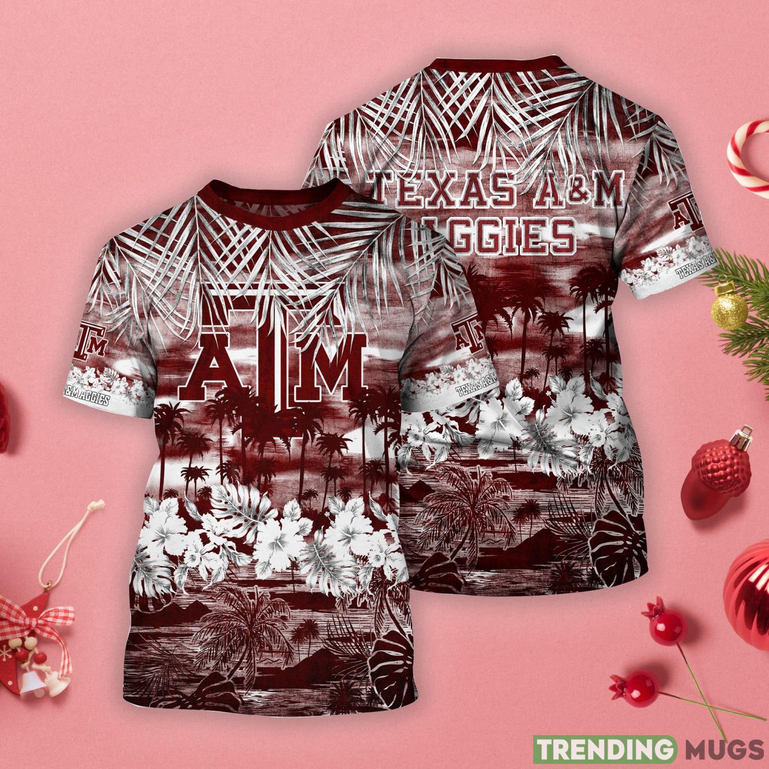 Texas A&M Aggies Tropical Palm And Flower Pattern 3D T-Shirt Product Photo 1 Texas A&M Aggies Tropical Palm And Flower Pattern 3D T-Shirt Product Photo 1