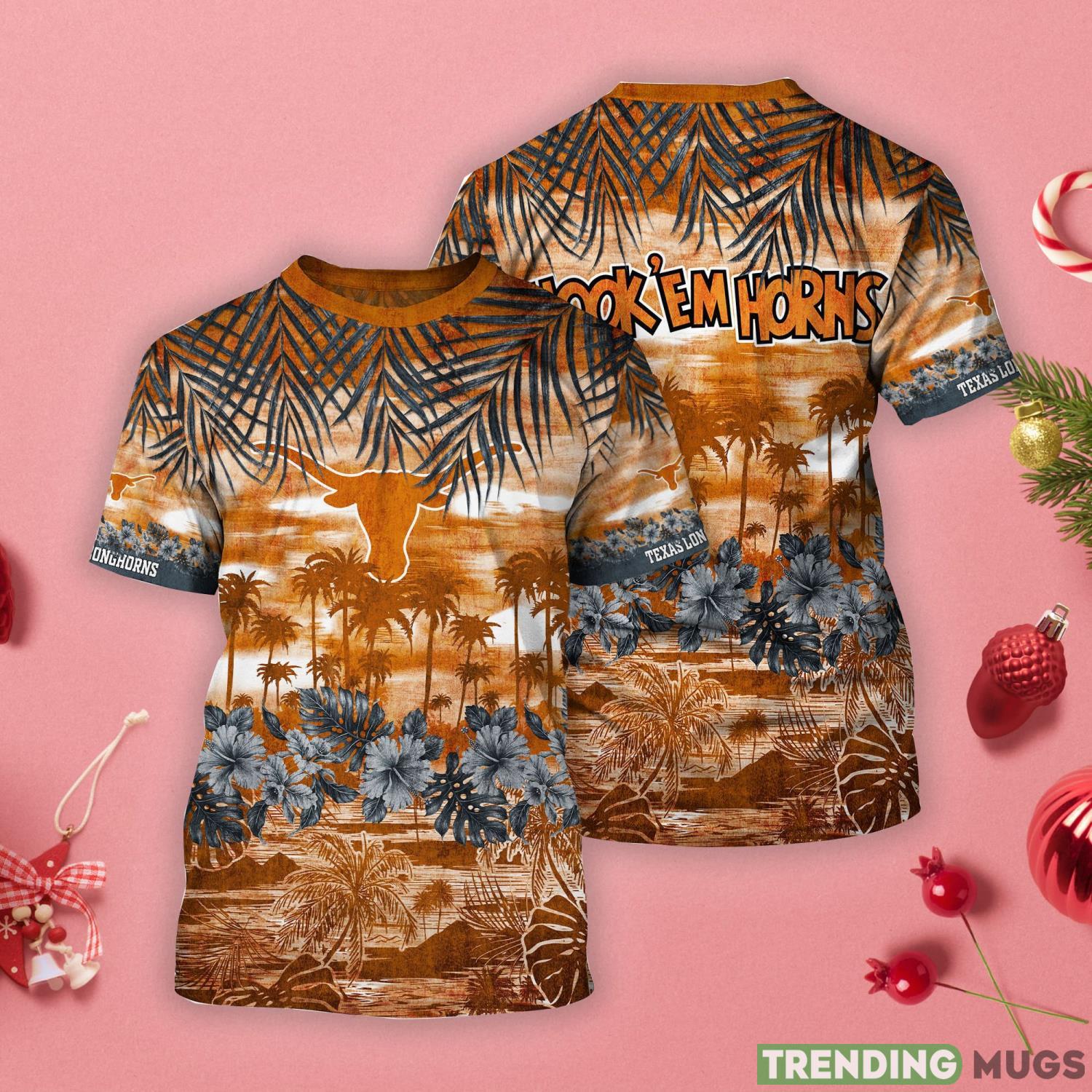 Texas Longhorns Tropical Palm And Flower Pattern 3D T-Shirt Product Photo 1 Texas Longhorns Tropical Palm And Flower Pattern 3D T-Shirt Product Photo 1