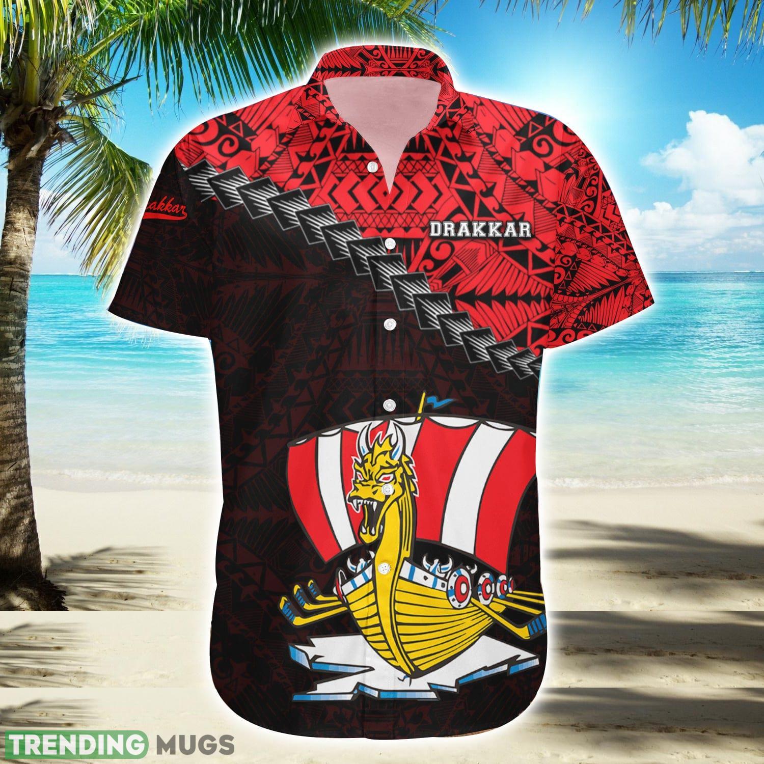 Baie-Comeau Drakkar Ca Hockey Grunge Polynesian Tattoo Pattern Hawaiian Shirt For Fans Product Photo 1 Baie-Comeau Drakkar Ca Hockey Grunge Polynesian Tattoo Pattern Hawaiian Shirt For Fans Product Photo 1