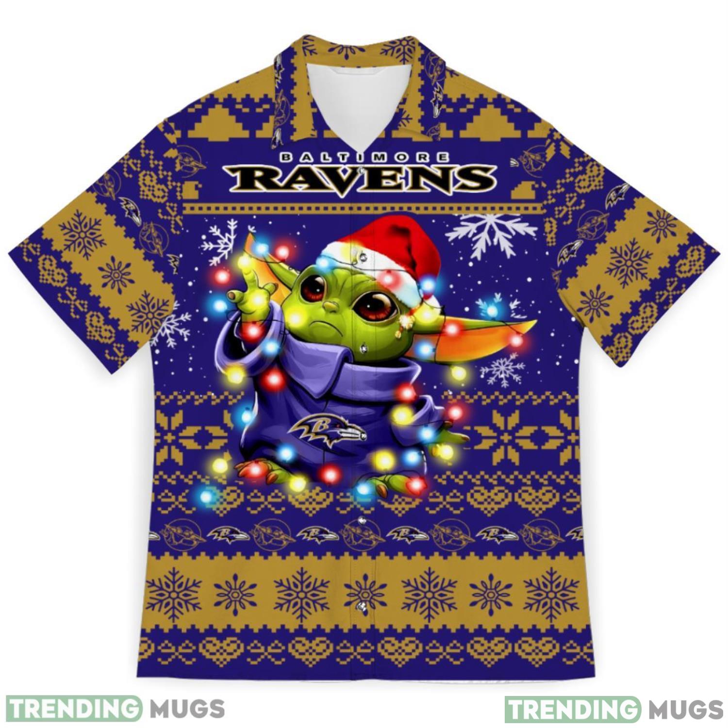 Baltimore Ravens Baby Yoda Star Wars Sports Football Ugly Christmas Sweater Pattern 3D Hawaiian Shirt Christmas Gift Product Photo 1 Baltimore Ravens Baby Yoda Star Wars Sports Football Ugly Christmas Sweater Pattern 3D Hawaiian Shirt Christmas Gift Product Photo 1