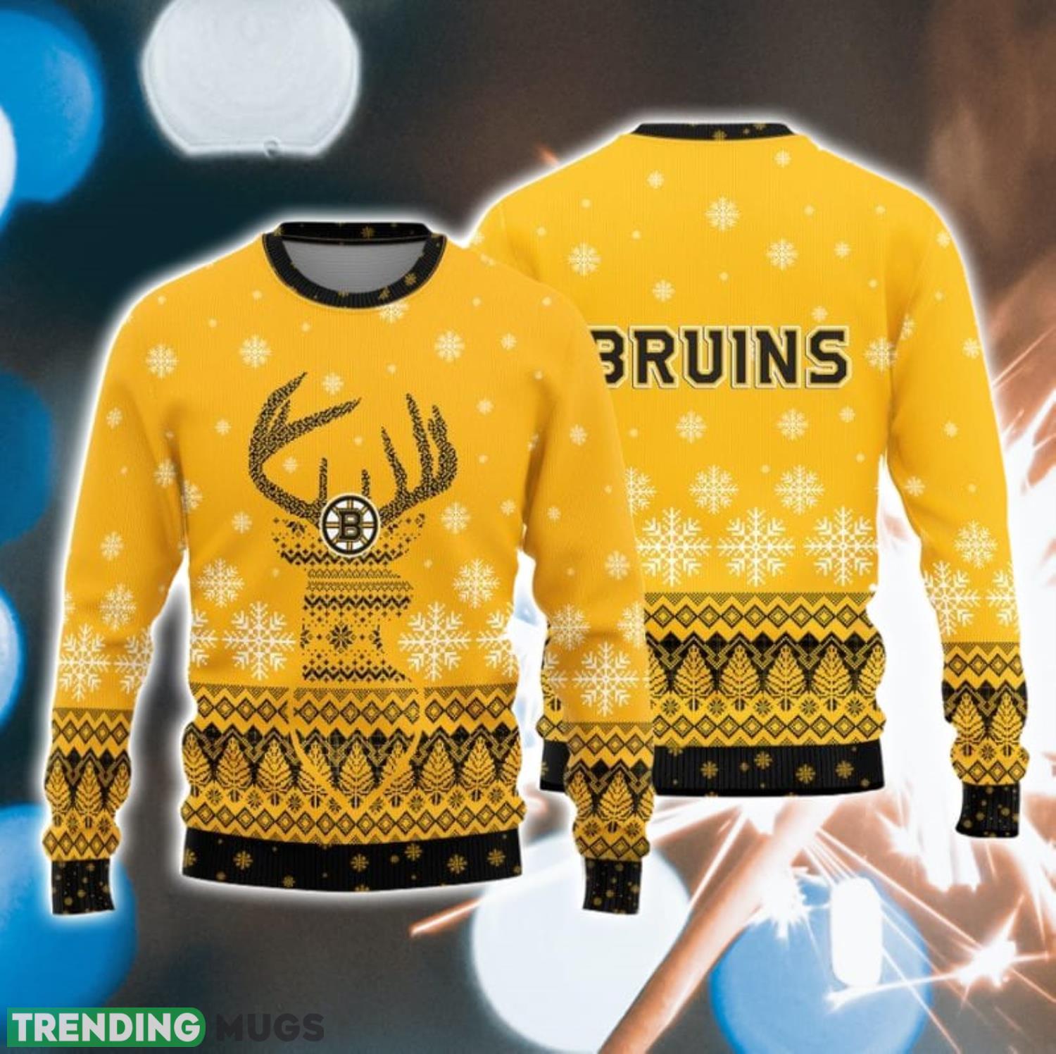 Boston Bruins Christmas Reindeer Ugly Christmas Sweater Product Photo 1 Boston Bruins Christmas Reindeer Ugly Christmas Sweater Product Photo 1