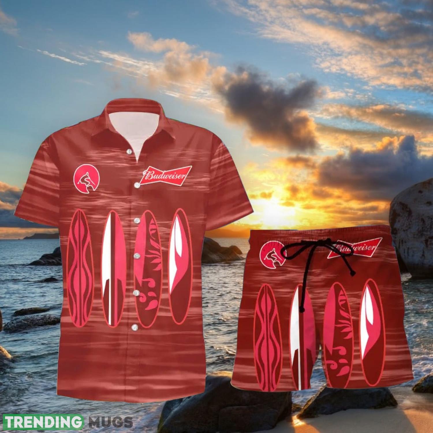 Budweiser Beer Surfboard Funny Summer Beach Hawaiian Shirt And Shorts Product Photo 1 Budweiser Beer Surfboard Funny Summer Beach Hawaiian Shirt And Shorts Product Photo 1