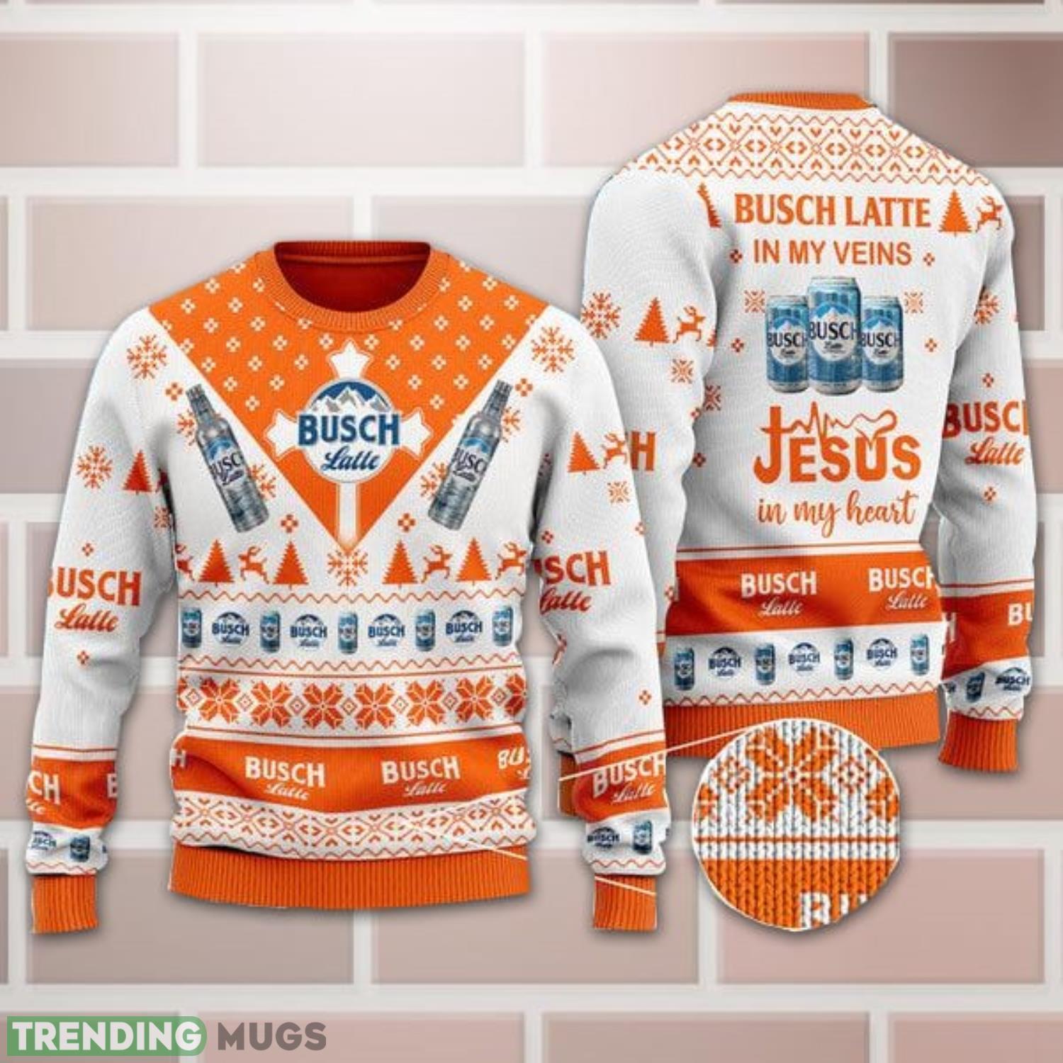 Busch Latte In My Veins Jesus In My Heart Ugly Christmas Sweater All Over Print Christmas Gift Product Photo 1