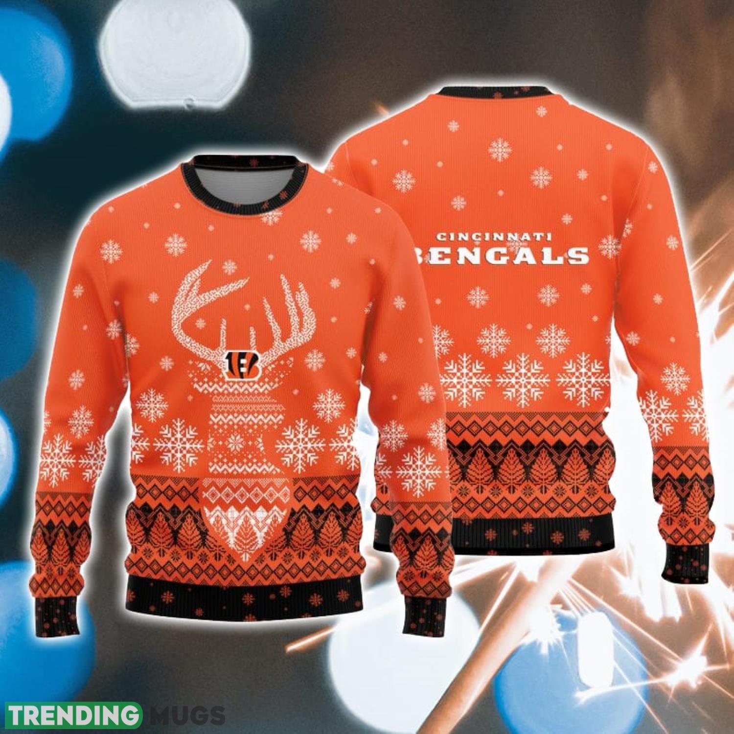 Cincinnati Bengals Christmas Reindeer Ugly Christmas Sweater Product Photo 1 Cincinnati Bengals Christmas Reindeer Ugly Christmas Sweater Product Photo 1