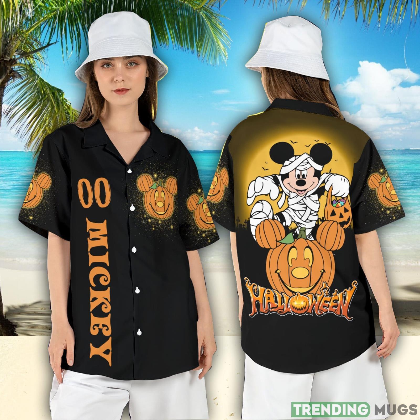 Custom Mickey Mouse Halloween Hawaiian Shirt Mickey Pumpkin Button Shirt Disneyland Halloween Aloha Shirt Product Photo 1