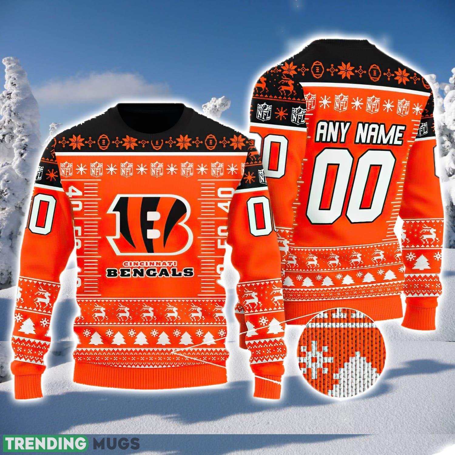 Custom Name And Number NFL Cincinnati Bengals Team Ugly Christmas Sweater Christmas Gift Product Photo 1 Custom Name And Number NFL Cincinnati Bengals Team Ugly Christmas Sweater Christmas Gift Product Photo 1