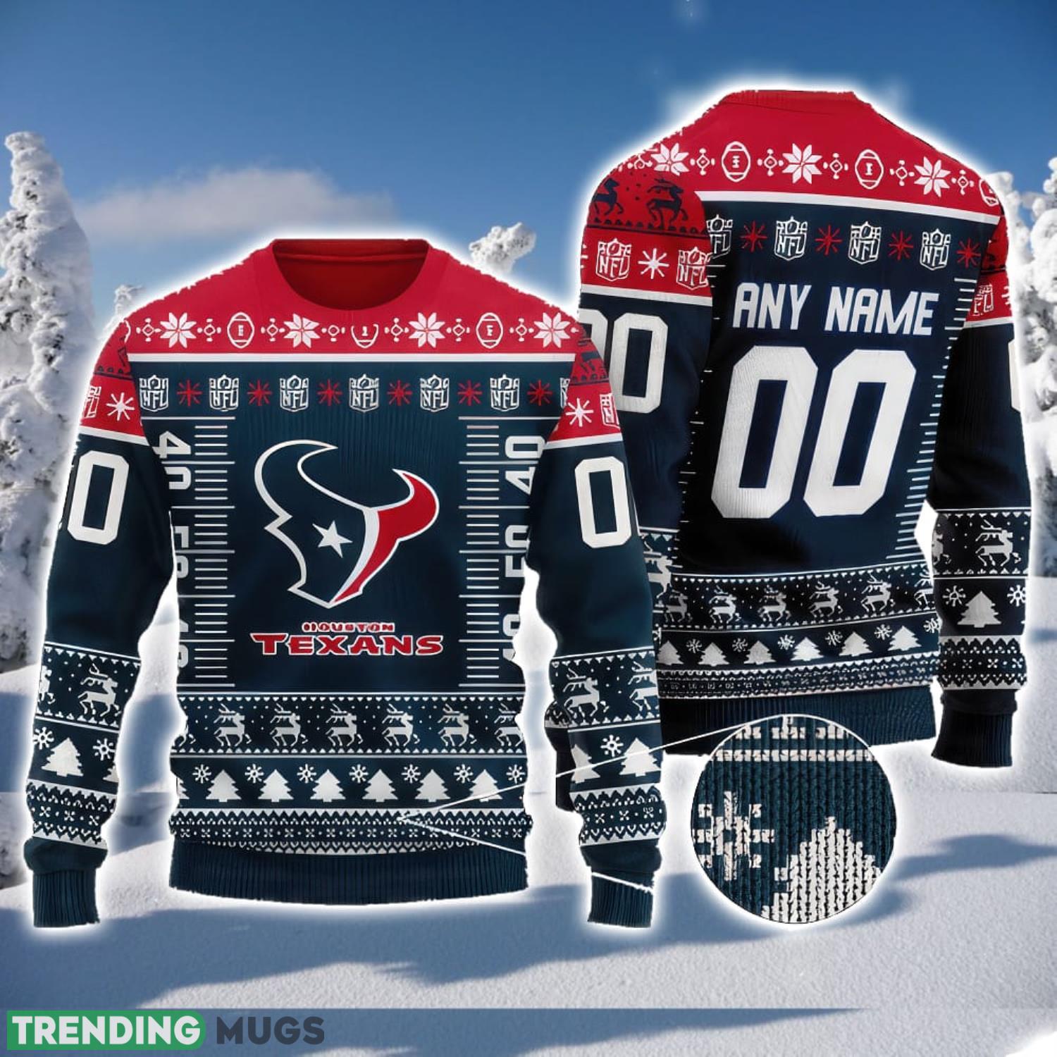Custom Name And Number NFL Houston Texans Team Ugly Christmas Sweater Christmas Gift Product Photo 1 Custom Name And Number NFL Houston Texans Team Ugly Christmas Sweater Christmas Gift Product Photo 1