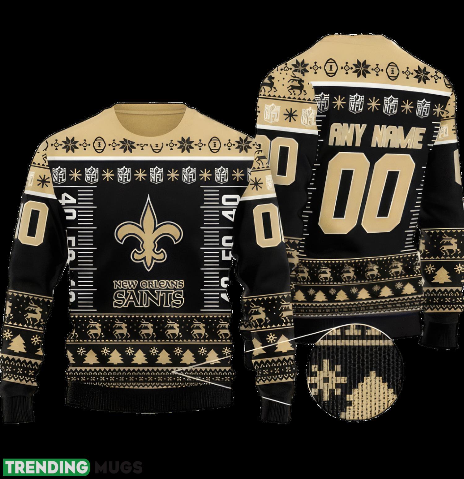 Custom Name And Number NFL New Orleans Saints Team Ugly Christmas Sweater Christmas Gift Product Photo 1 Custom Name And Number NFL New Orleans Saints Team Ugly Christmas Sweater Christmas Gift Product Photo 1