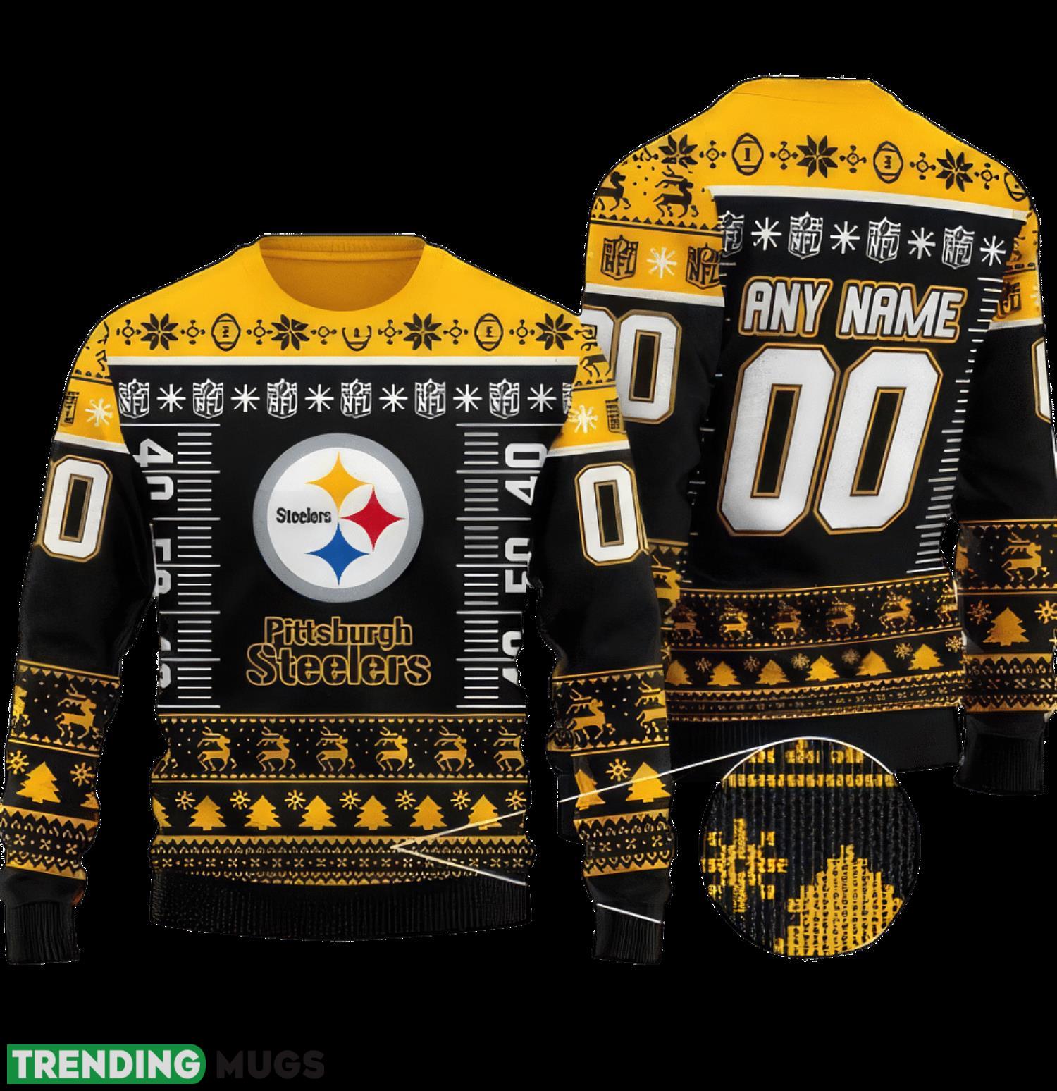 Custom Name And Number NFL Pittsburgh Steelers Team Ugly Christmas Sweater Christmas Gift Product Photo 1 Custom Name And Number NFL Pittsburgh Steelers Team Ugly Christmas Sweater Christmas Gift Product Photo 1