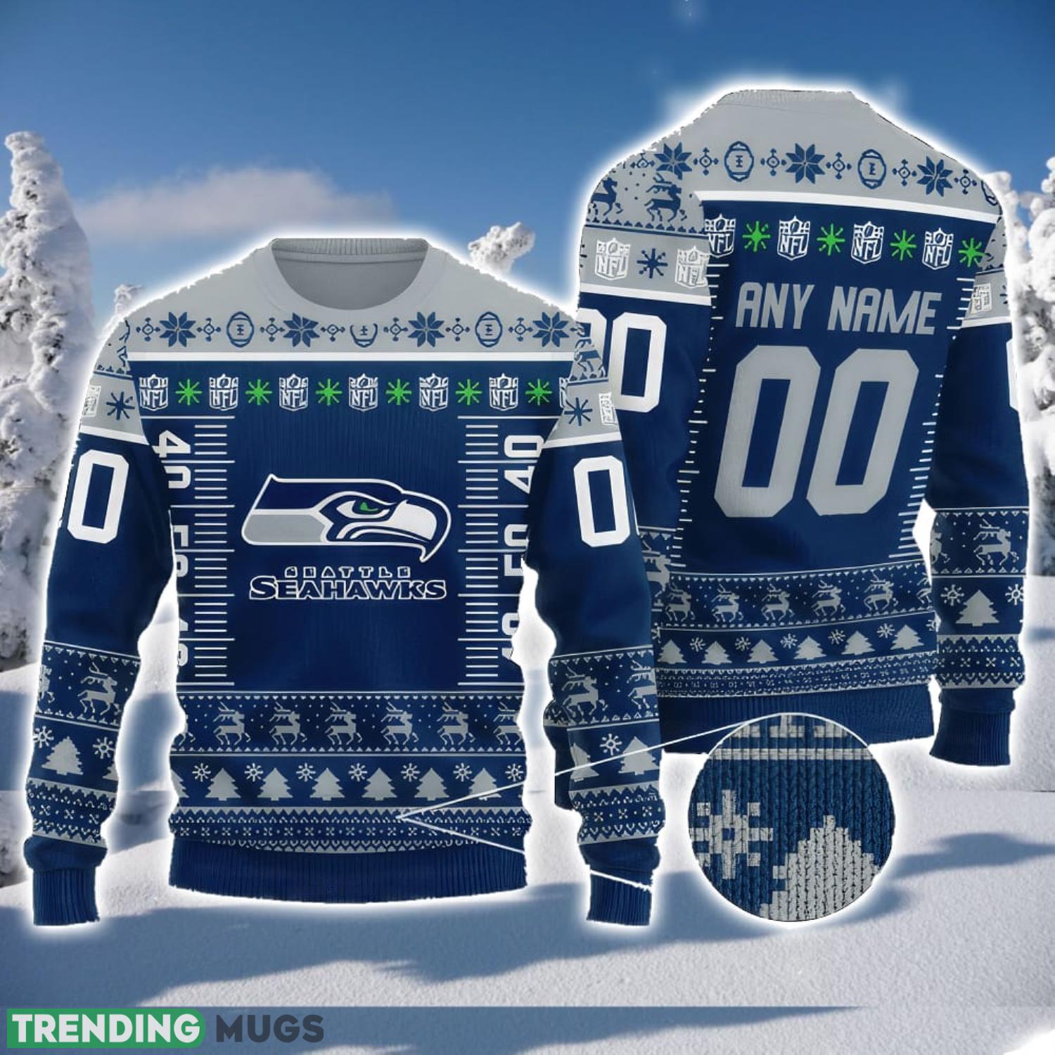 Custom Name And Number NFL Seattle Seahawks Team Ugly Christmas Sweater Christmas Gift Product Photo 1 Custom Name And Number NFL Seattle Seahawks Team Ugly Christmas Sweater Christmas Gift Product Photo 1