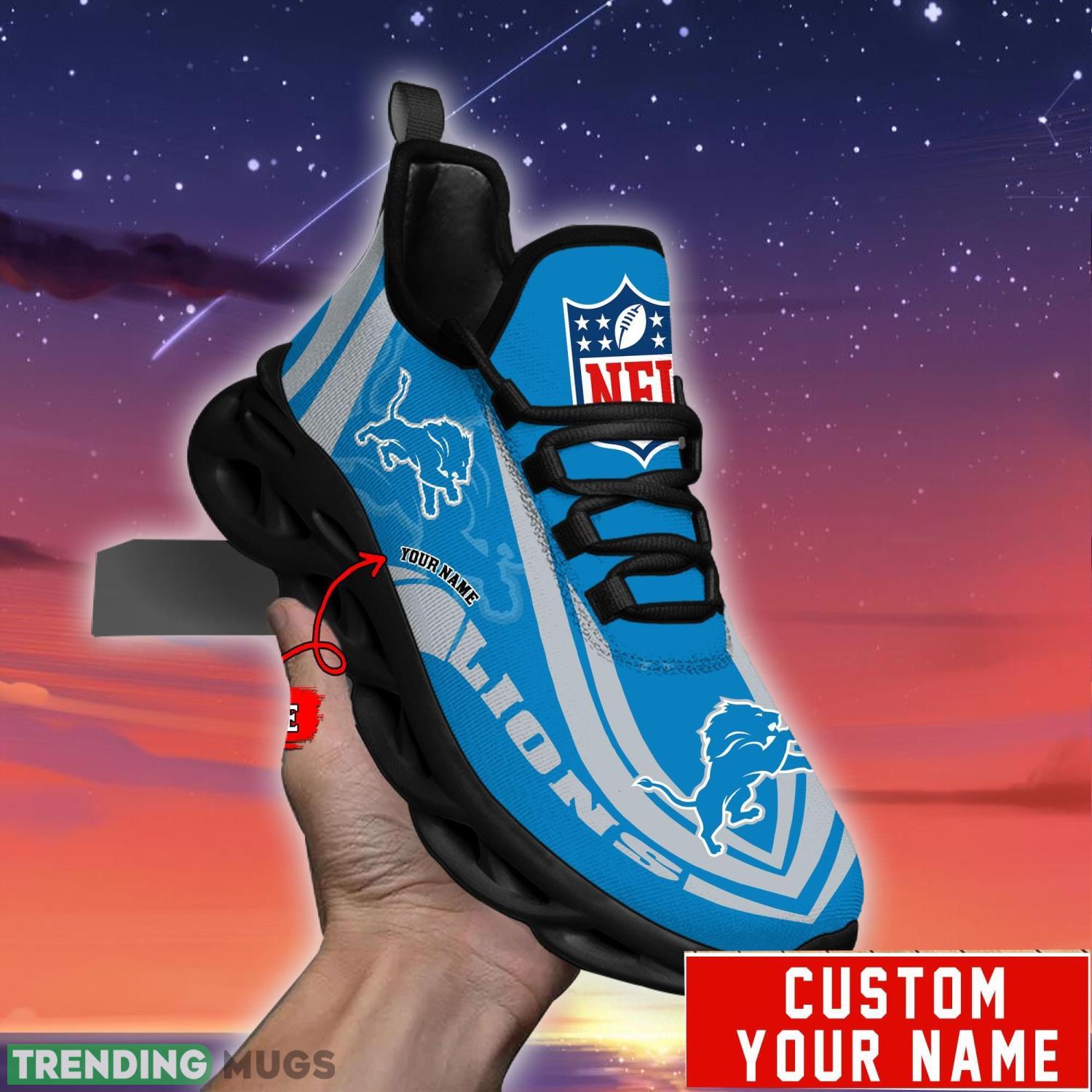 Custom Name NFL Fans Detroit Lions Max Soul Sneakers Sport Gift For Men And Women Max Soul Custom Name NFL Fans Detroit Lions Max Soul Sneakers Sport Gift For Men And Women Max Soul