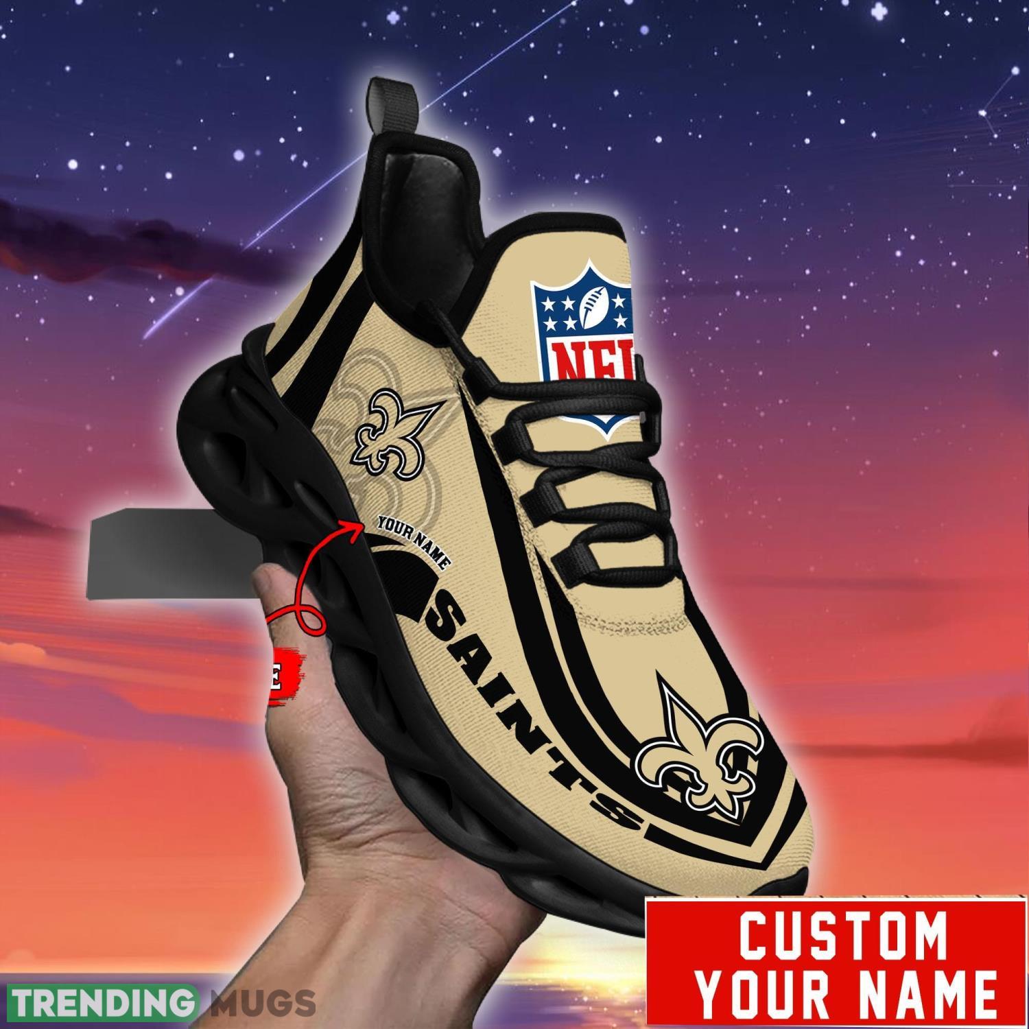 Custom Name NFL Fans New Orleans Saints Max Soul Sneakers Sport Gift For Men And Women Max Soul Custom Name NFL Fans New Orleans Saints Max Soul Sneakers Sport Gift For Men And Women Max Soul