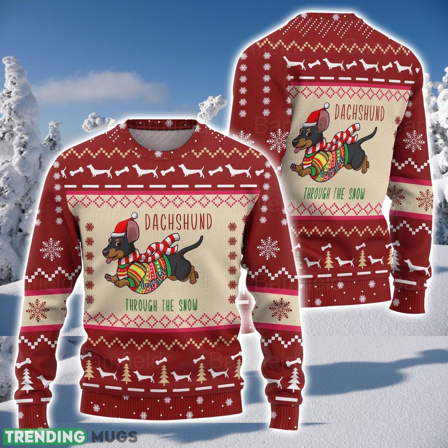 Dachshund Through The Snow Ugly Christmas Sweater Men And Women Christmas Gift Sweater Product Photo 1 Dachshund Through The Snow Ugly Christmas Sweater Men And Women Christmas Gift Sweater Product Photo 1