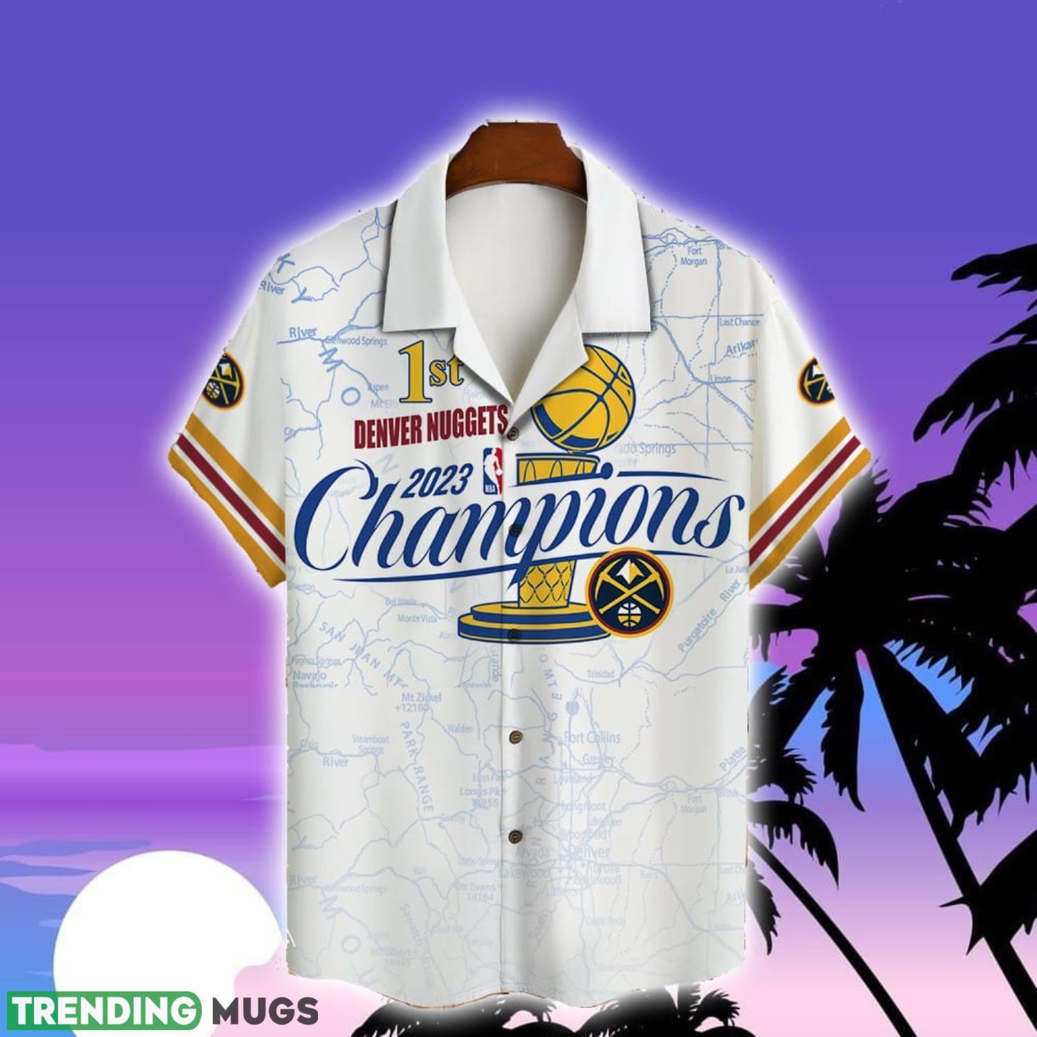 Denver Nuggets 1st NBA Champions 2023 On White Background 3D Print Trending Hawaiian Shirt Summer Gift Hawaiian Shirt Denver Nuggets 1st NBA Champions 2023 On White Background 3D Print Trending Hawaiian Shirt Summer Gift Hawaiian Shirt