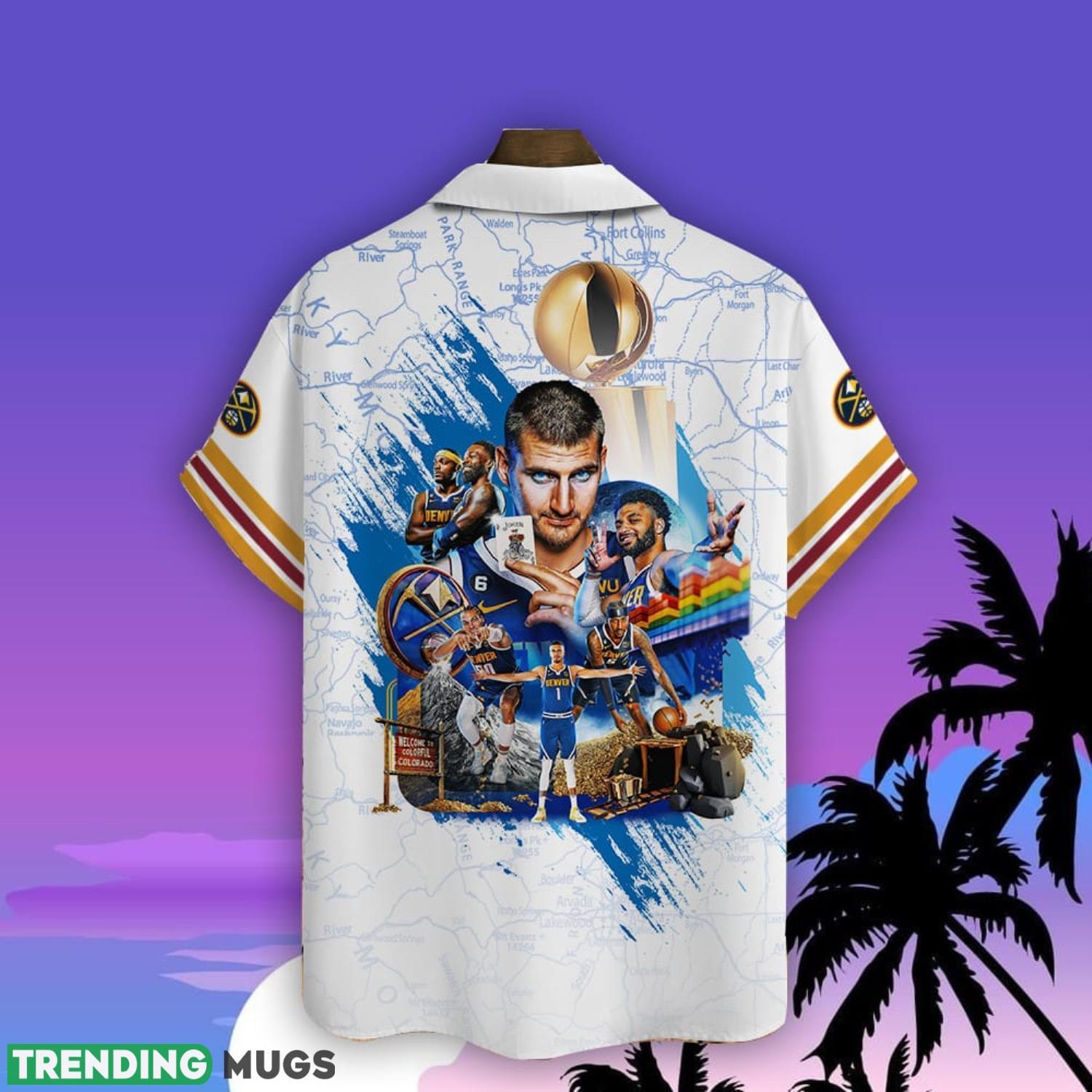 Denver Nuggets 1st NBA Champions 2023 On White Background 3D Print Trending Hawaiian Shirt Summer Gift Hawaiian Shirt Denver Nuggets 1st NBA Champions 2023 On White Background 3D Print Trending Hawaiian Shirt Summer Gift Hawaiian Shirt