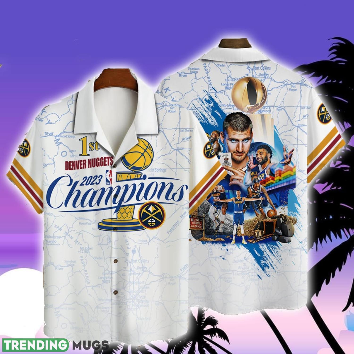 Denver Nuggets 1st NBA Champions 2023 On White Background 3D Print Trending Hawaiian Shirt Summer Gift Product Photo 1