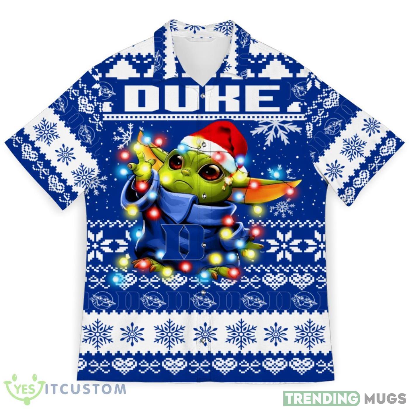 Duke Blue Devils Baby Yoda Star Wars Ugly Christmas Sweater Pattern 3D Hawaiian Shirt Christmas Gift Product Photo 1