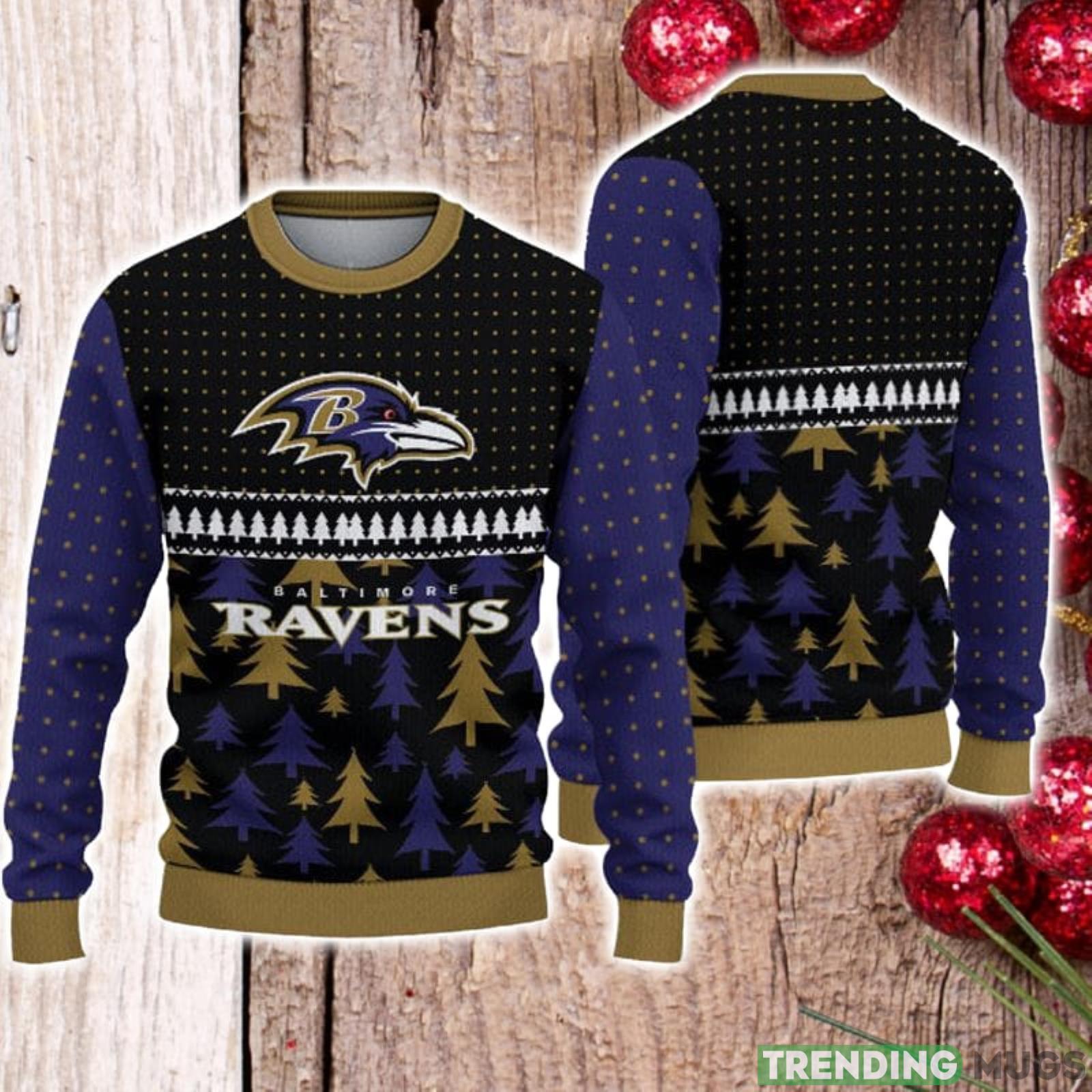 For Fans Baltimore Ravens Christmas Tree Pattern Ugly Christmas Sweater Christmas Gift Product Photo 1 For Fans Baltimore Ravens Christmas Tree Pattern Ugly Christmas Sweater Christmas Gift Product Photo 1