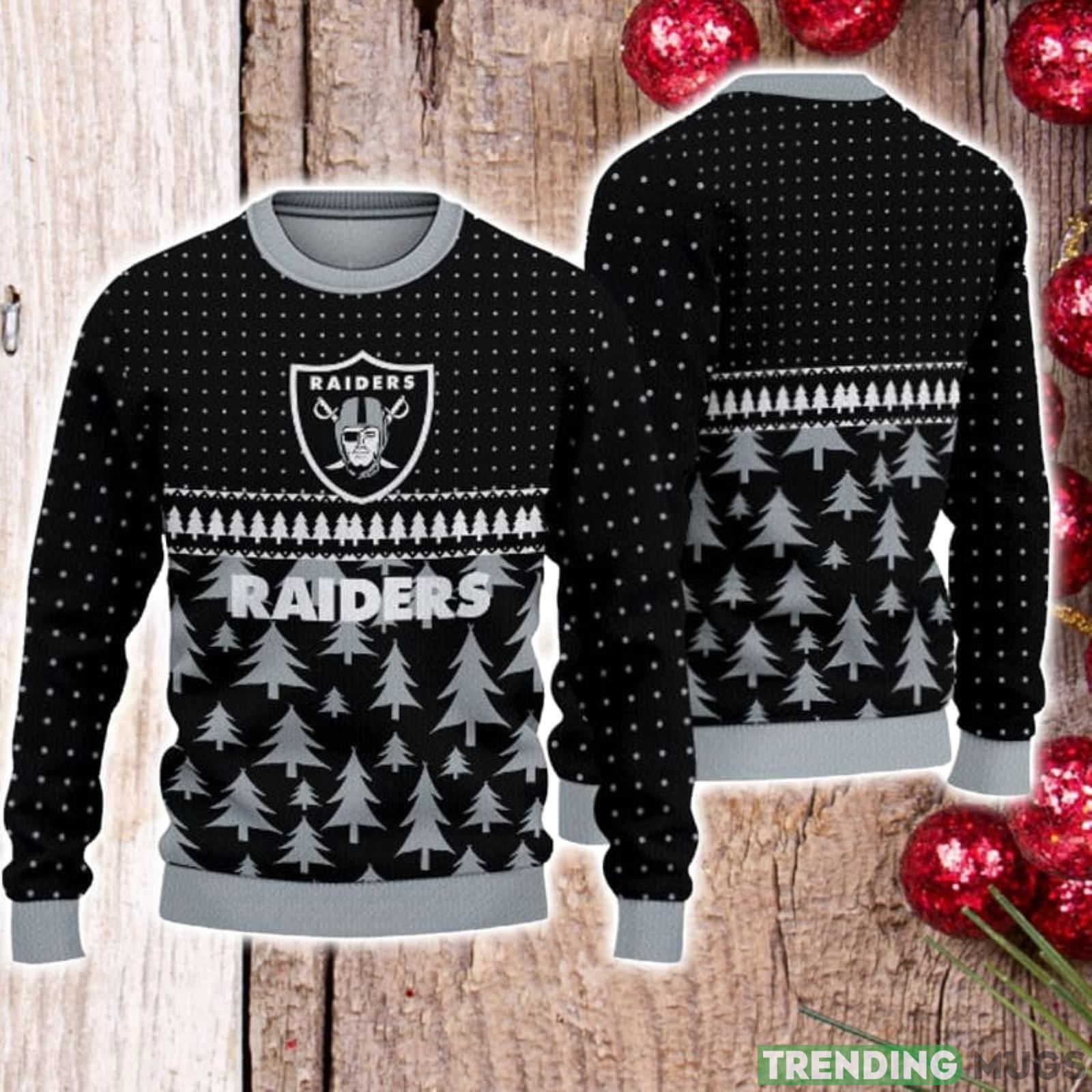 For Fans Las Vegas Raiders Christmas Tree Pattern Ugly Christmas Sweater Christmas Gift Product Photo 1 For Fans Las Vegas Raiders Christmas Tree Pattern Ugly Christmas Sweater Christmas Gift Product Photo 1